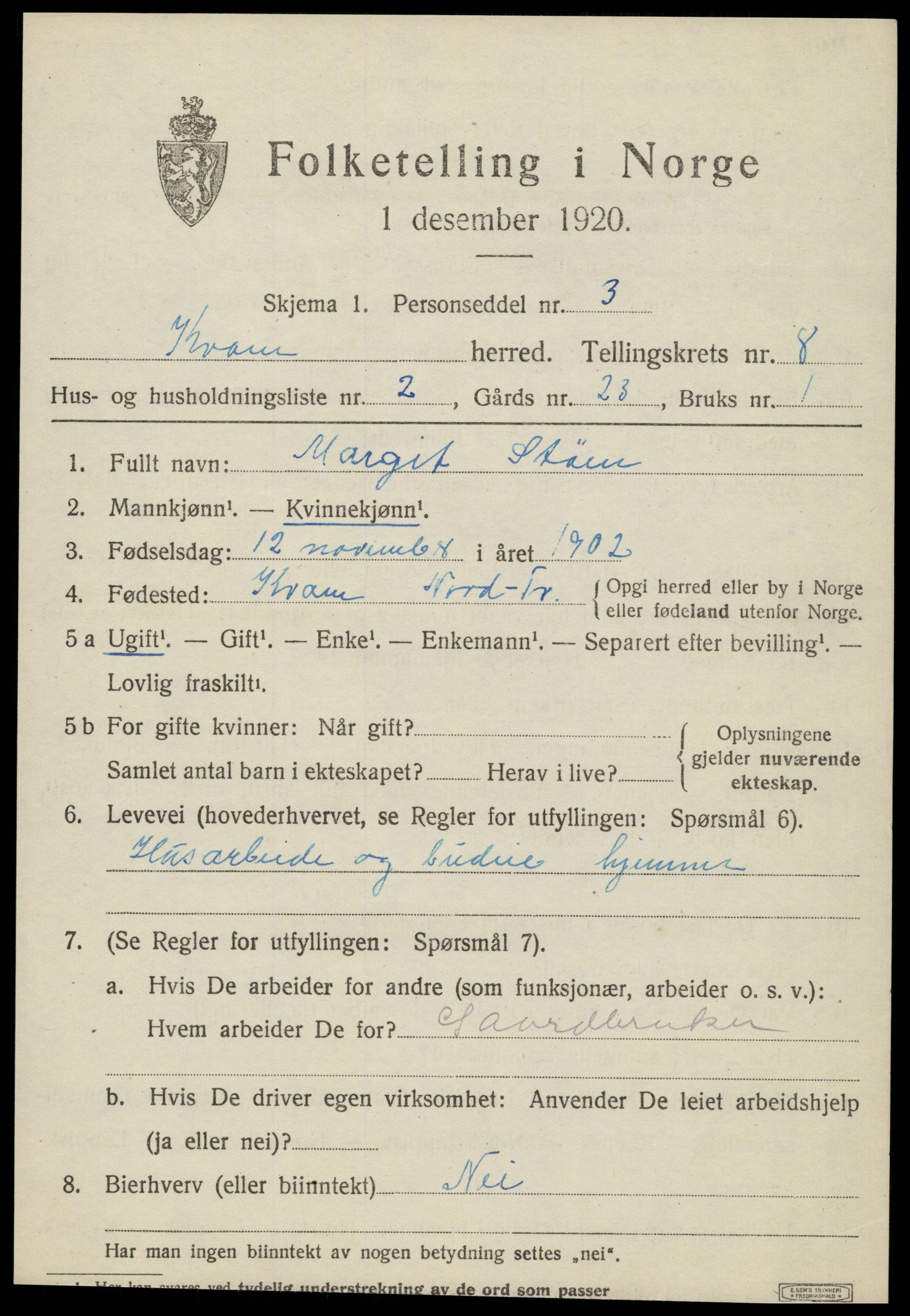 SAT, Folketelling 1920 for 1735 Kvam herred, 1920, s. 2003