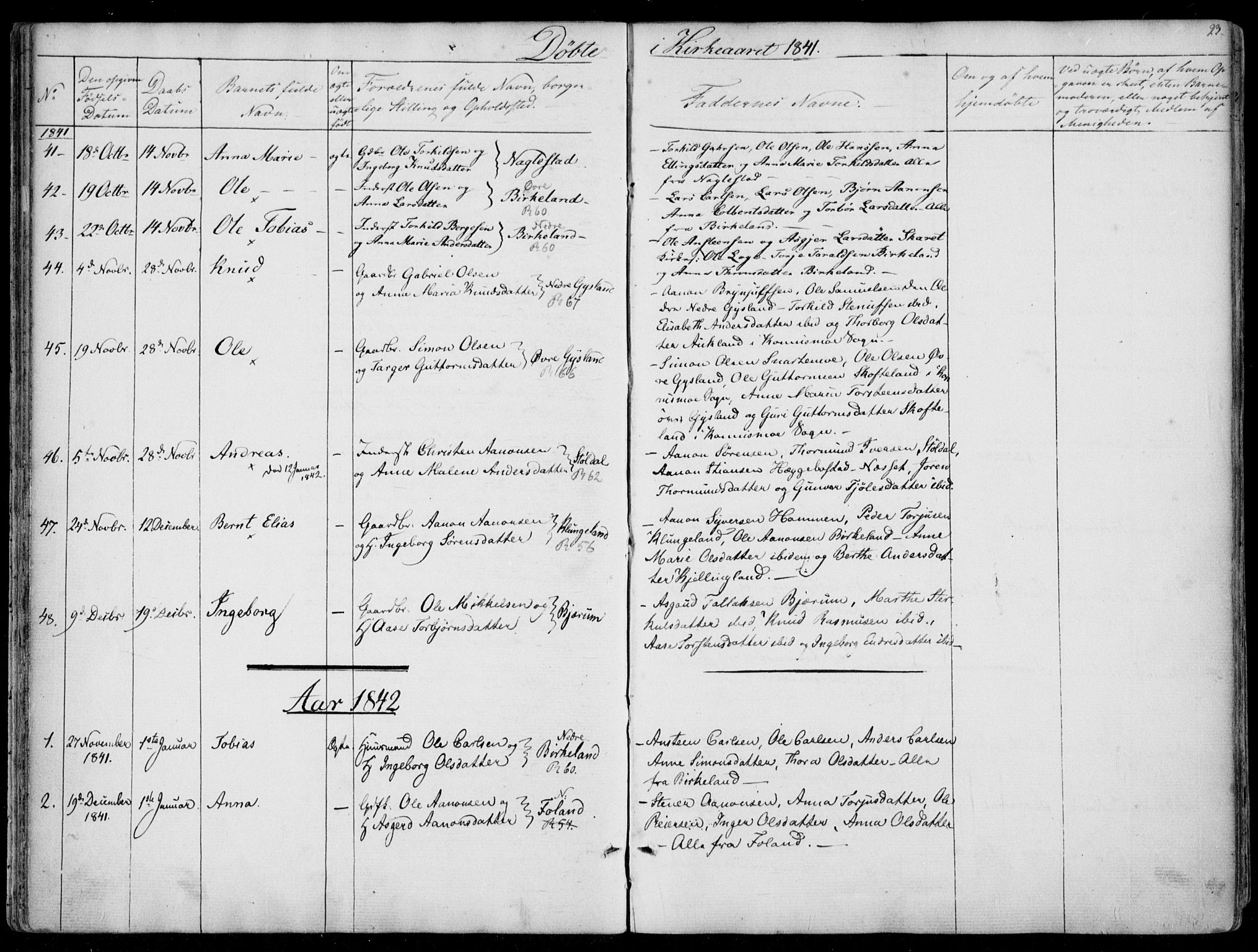 Hægebostad sokneprestkontor, SAK/1111-0024/F/Fa/Faa/L0004: Ministerialbok nr. A 4, 1834-1864, s. 23