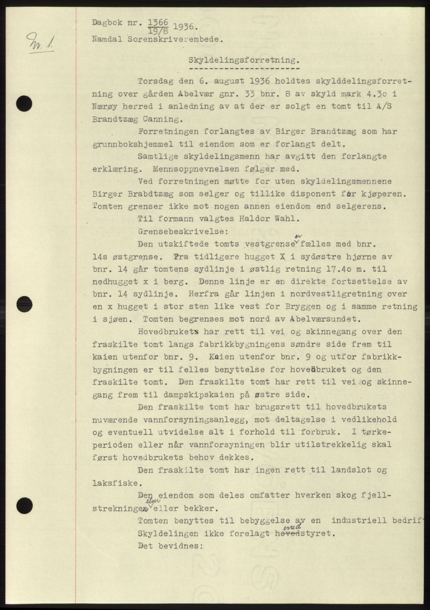 Namdal sorenskriveri, AV/SAT-A-4133/1/2/2C: Pantebok nr. -, 1935-1936, Tingl.dato: 19.08.1936