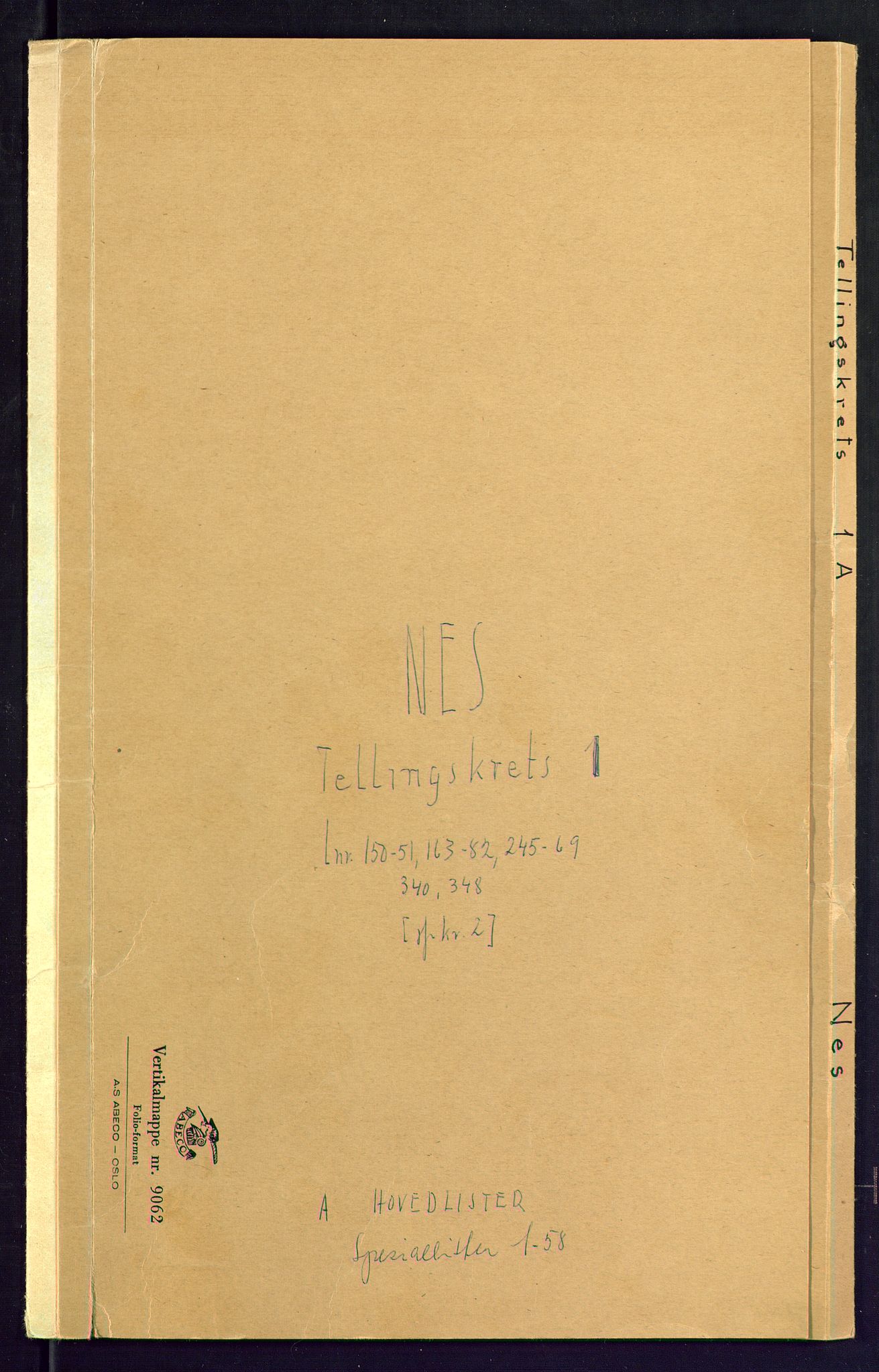 SAKO, Folketelling 1875 for 0616P Nes prestegjeld, 1875, s. 1