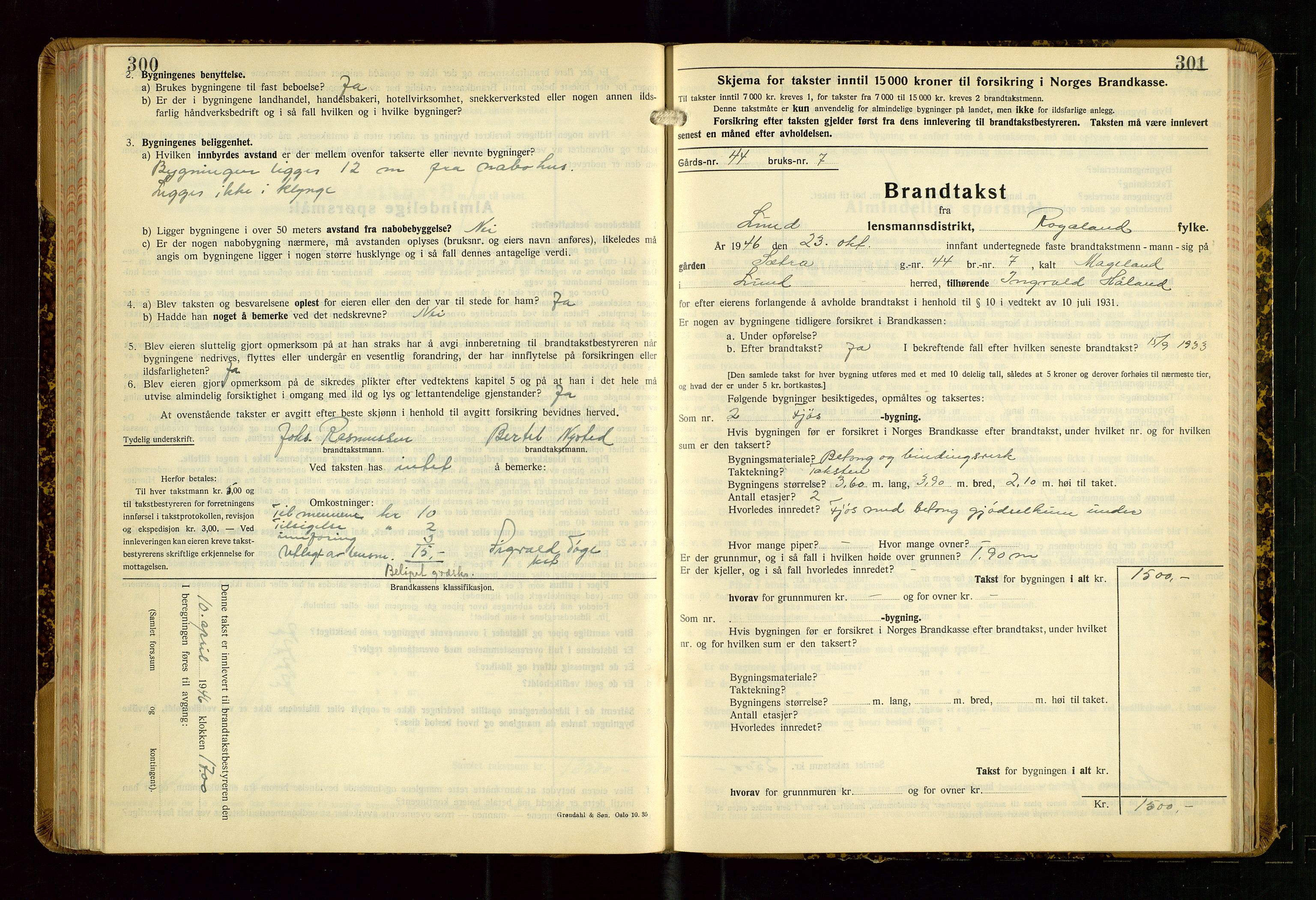 Lund lensmannskontor, AV/SAST-A-100303/Gob/L0006: "Brandtakstprotokoll", 1938-1951, s. 300-301