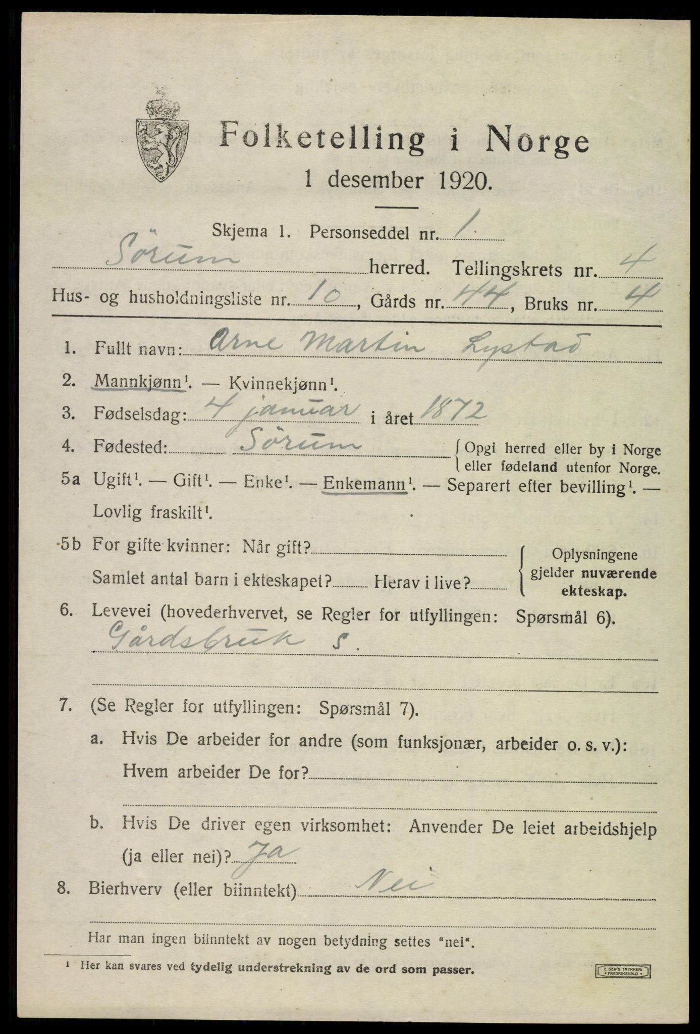 SAO, Folketelling 1920 for 0226 Sørum herred, 1920, s. 3517