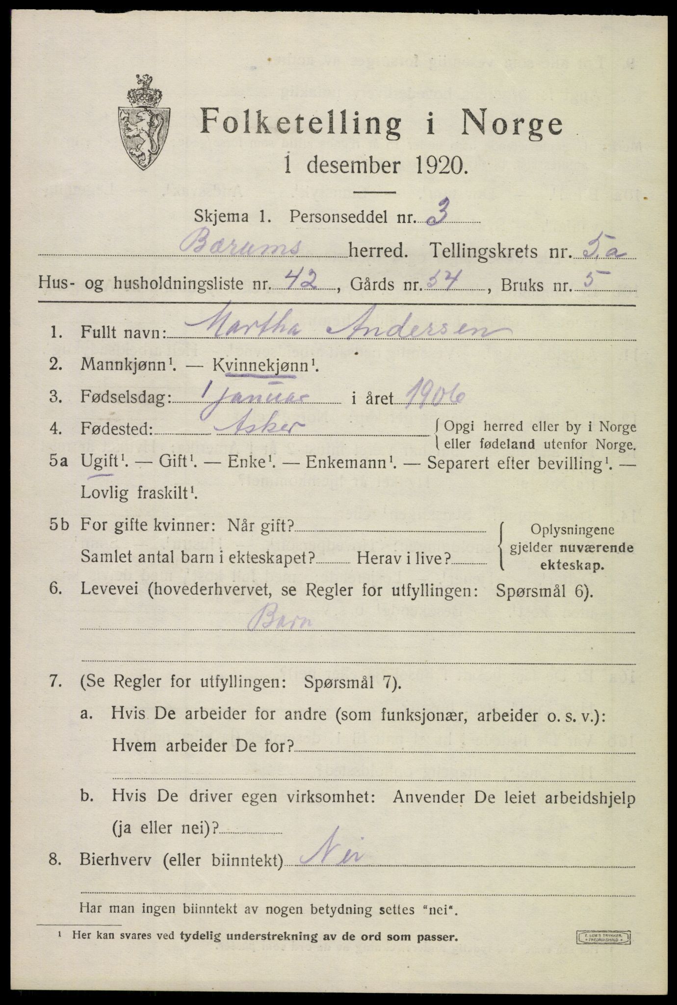 SAO, Folketelling 1920 for 0219 Bærum herred, 1920, s. 10460