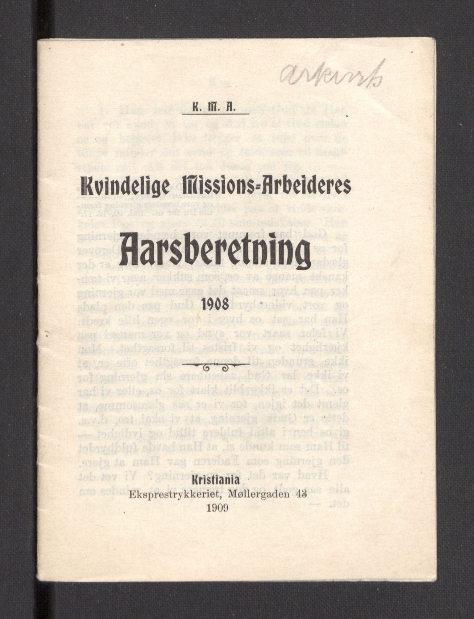 Kvinnelige Misjonsarbeidere, AV/RA-PA-0699/F/Fa/L0001/0007: -- / Årsmeldinger, trykte, 1906-1915