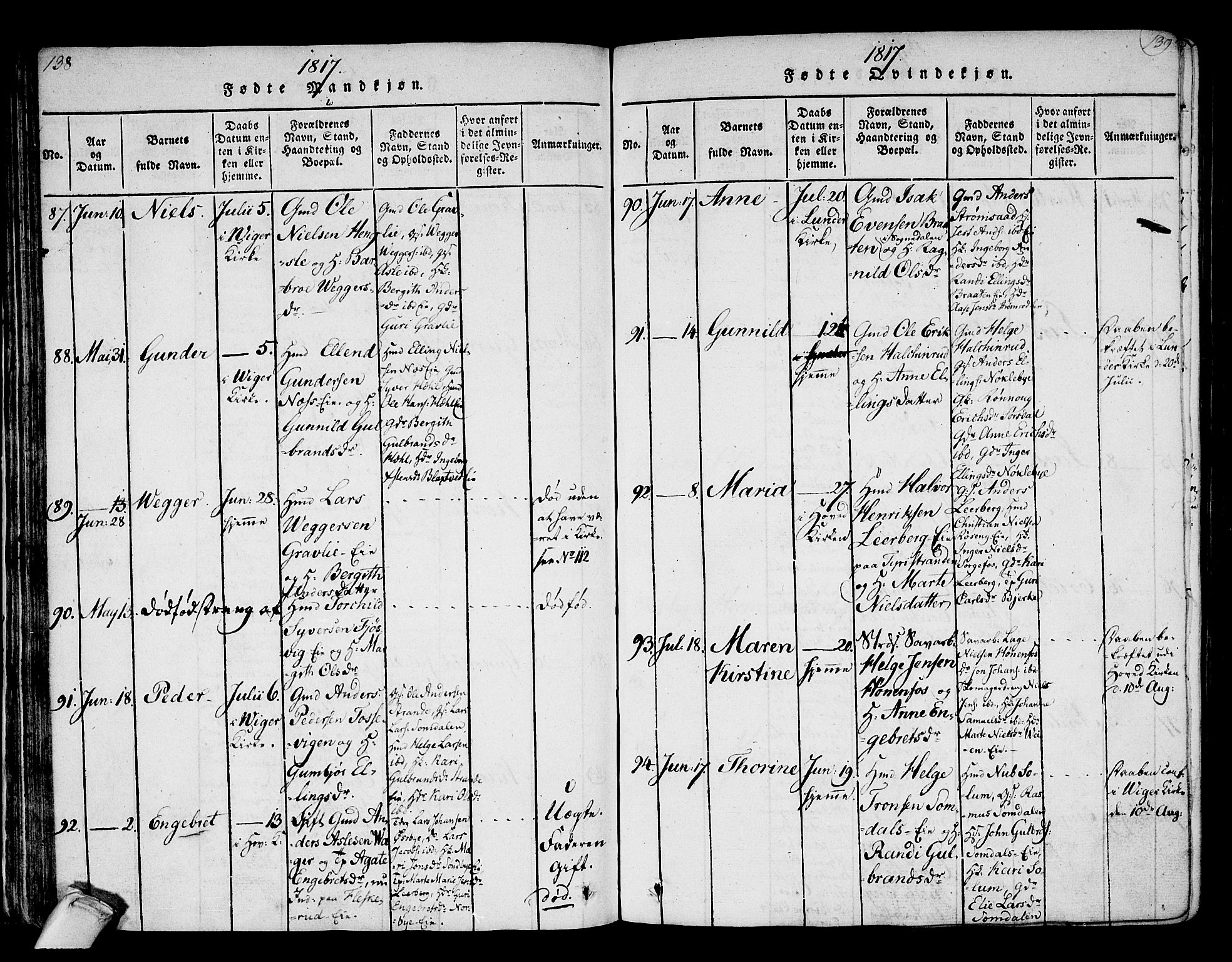 Norderhov kirkebøker, AV/SAKO-A-237/F/Fa/L0008: Ministerialbok nr. 8, 1814-1833, s. 138-139