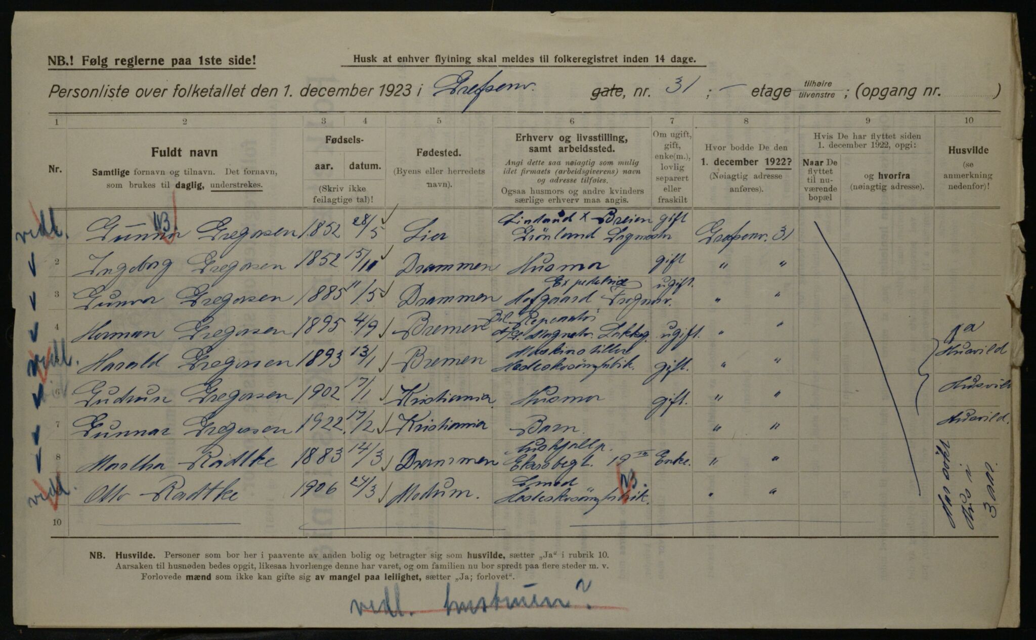 OBA, Kommunal folketelling 1.12.1923 for Kristiania, 1923, s. 33585