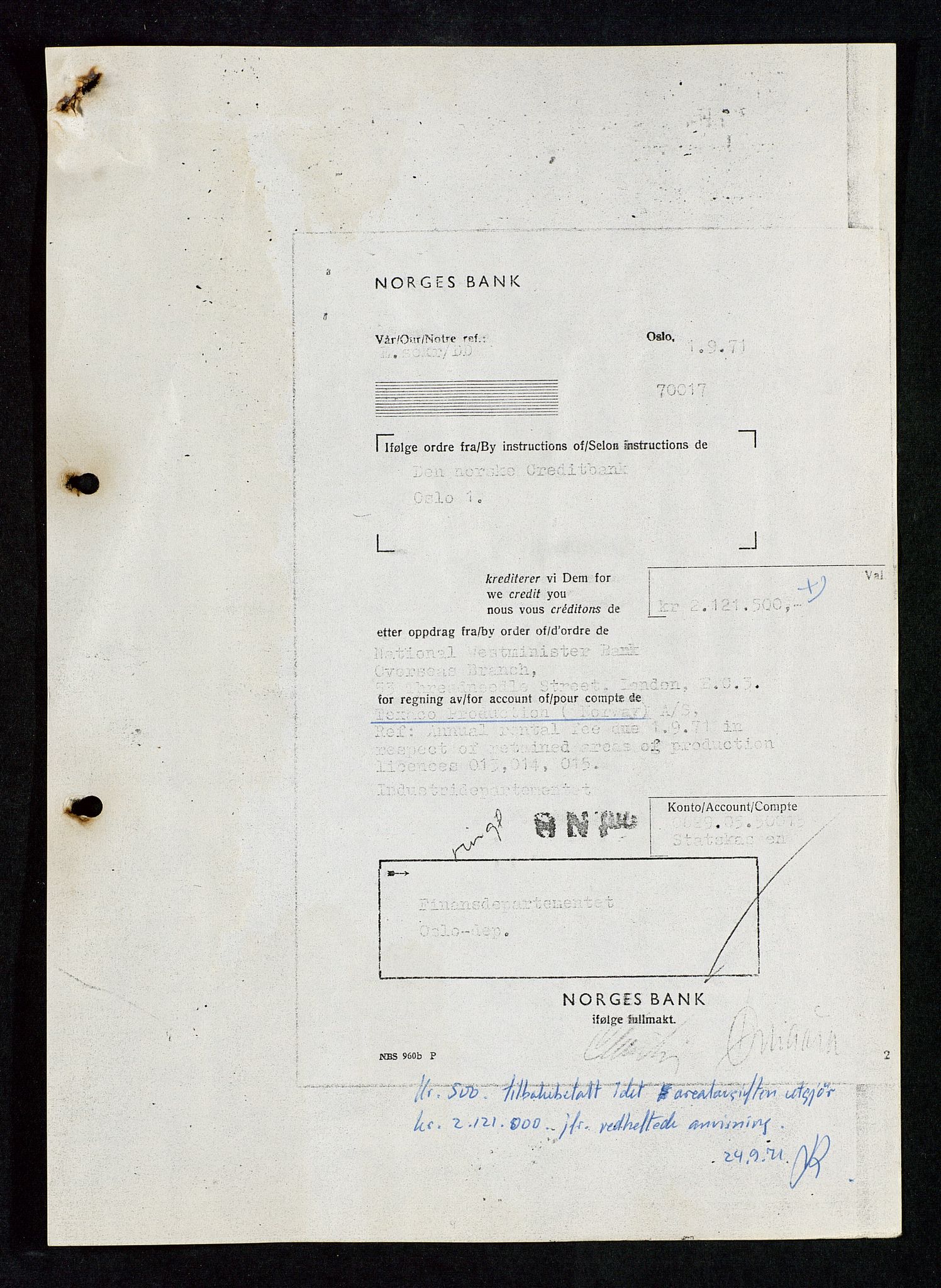 Industridepartementet, Oljekontoret, SAST/A-101348/Da/L0004: Arkivnøkkel 711 - 712 Utvinningstillatelser, 1970-1971, s. 100