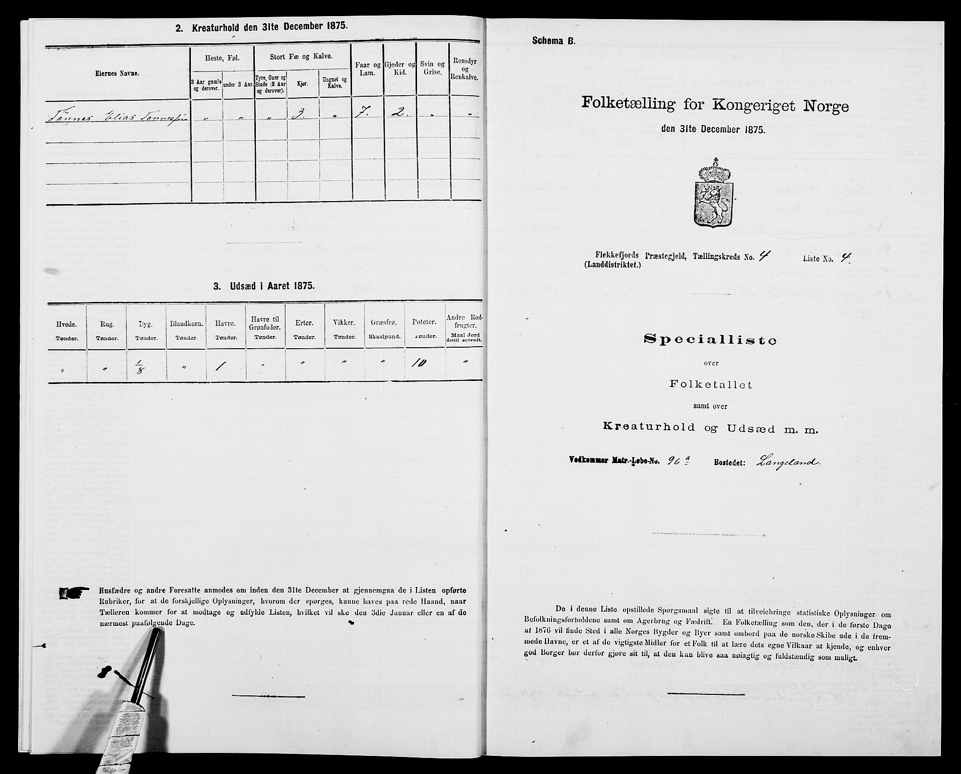 SAK, Folketelling 1875 for 1042L Flekkefjord prestegjeld, Nes sokn og Hidra sokn, 1875, s. 540