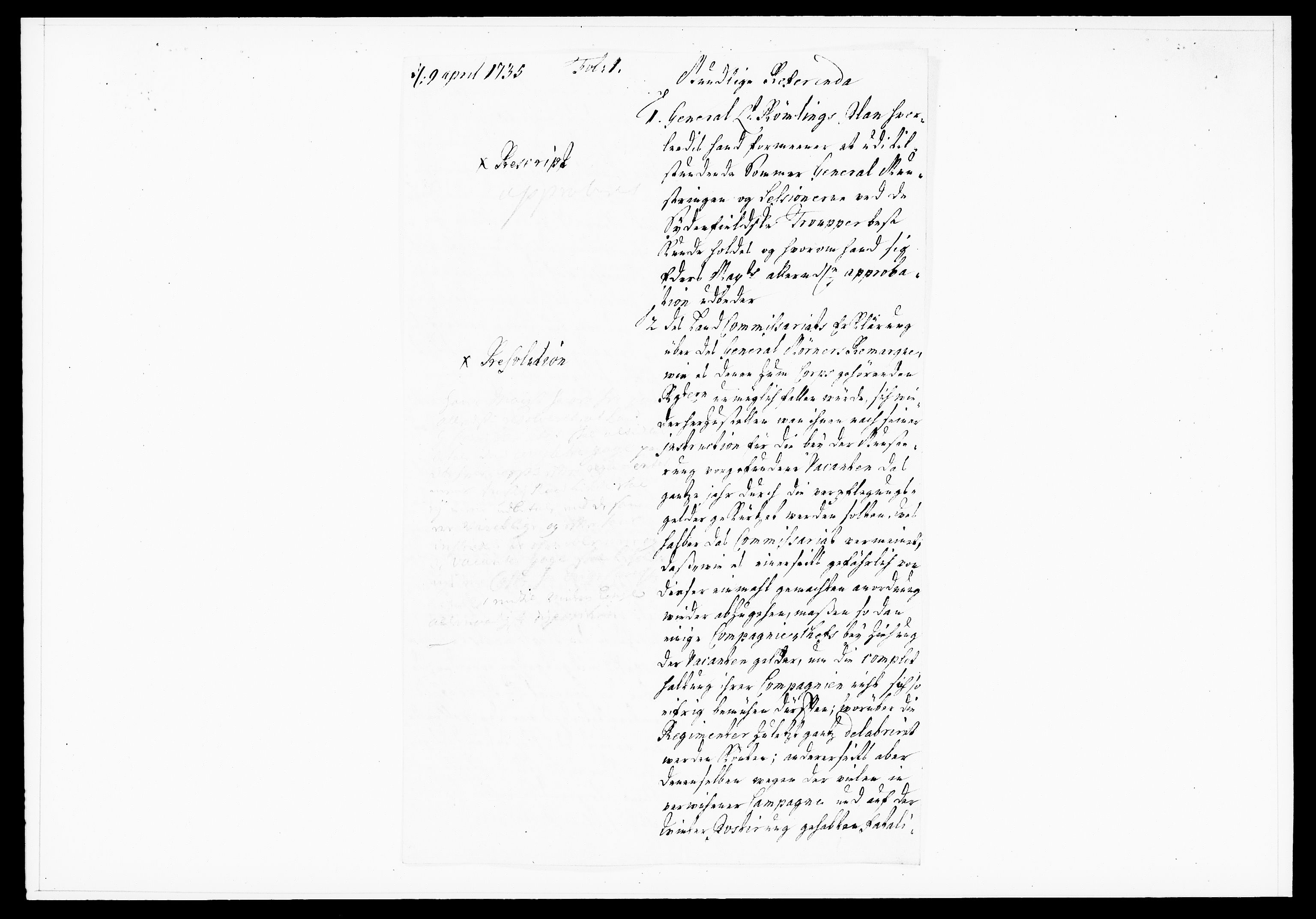 Krigskollegiet, Krigskancelliet, DRA/A-0006/-/1122-1129: Refererede sager, 1735, s. 171