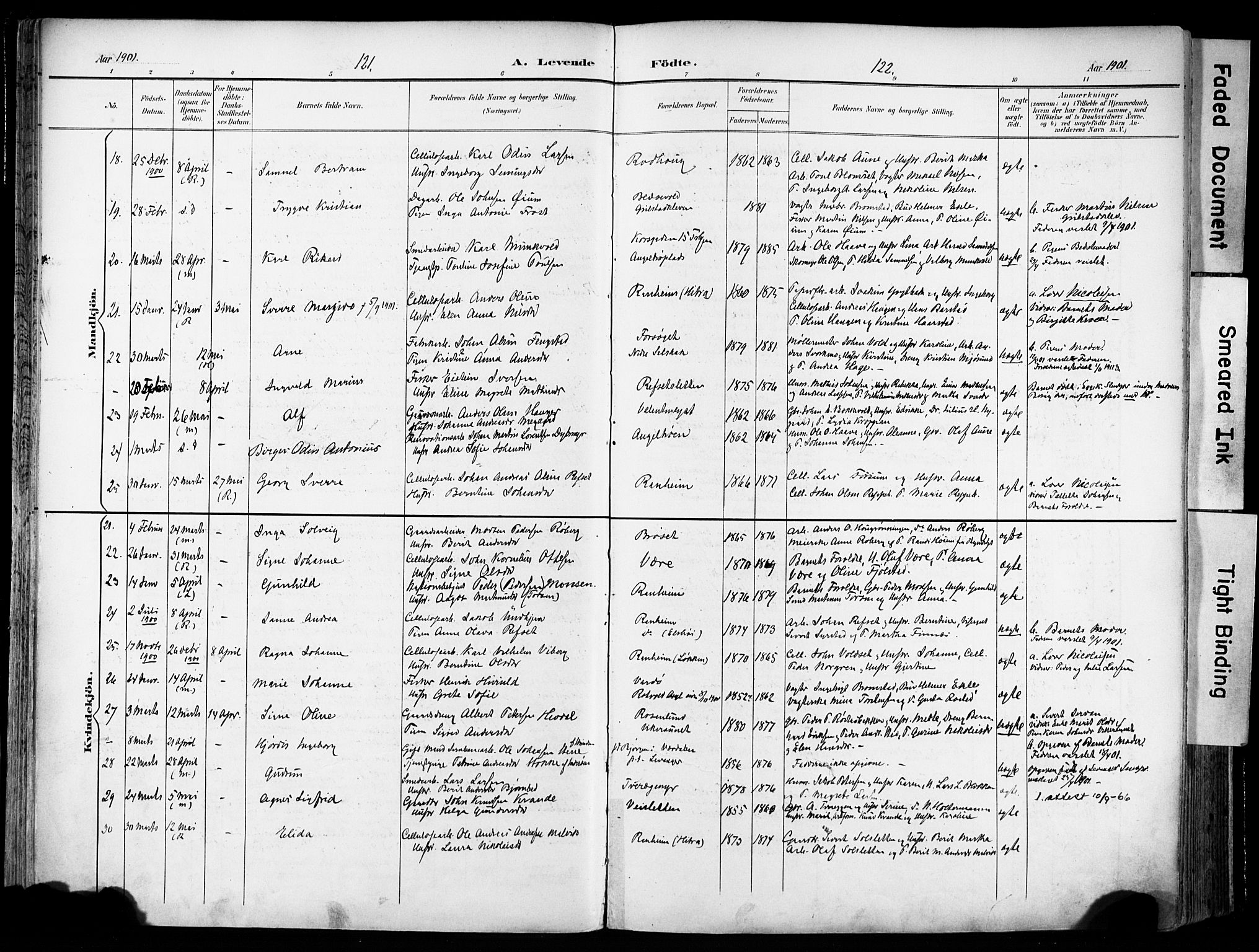 Ministerialprotokoller, klokkerbøker og fødselsregistre - Sør-Trøndelag, SAT/A-1456/606/L0301: Ministerialbok nr. 606A16, 1894-1907, s. 121-122