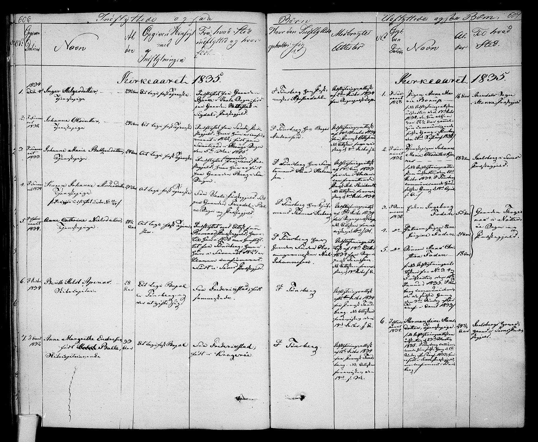Tønsberg kirkebøker, AV/SAKO-A-330/F/Fa/L0005: Ministerialbok nr. I 5, 1827-1836, s. 606-607