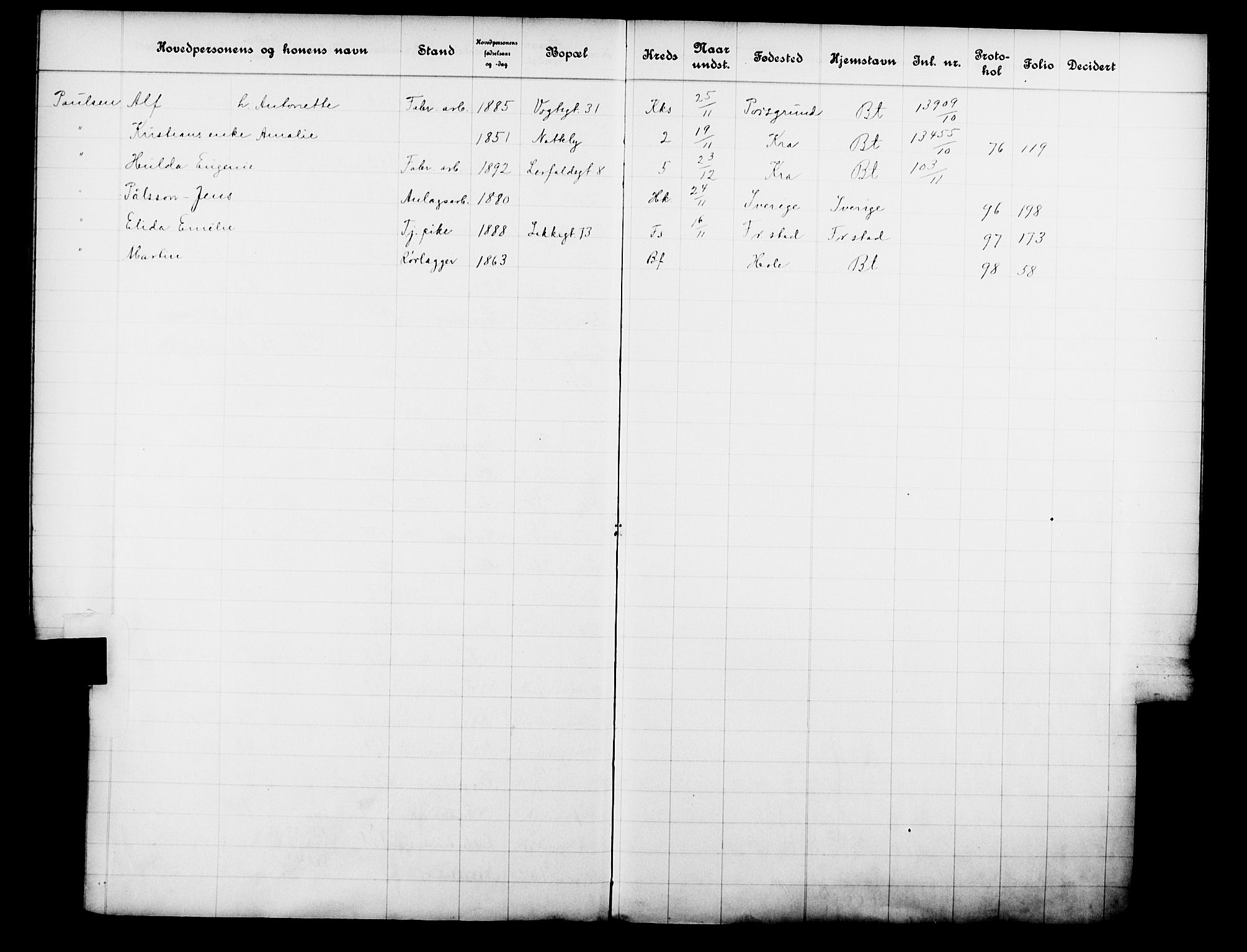 Fattigvesenet, OBA/A-20045/Fb/L0029: Hjemstavnsregister, 1910, s. 174