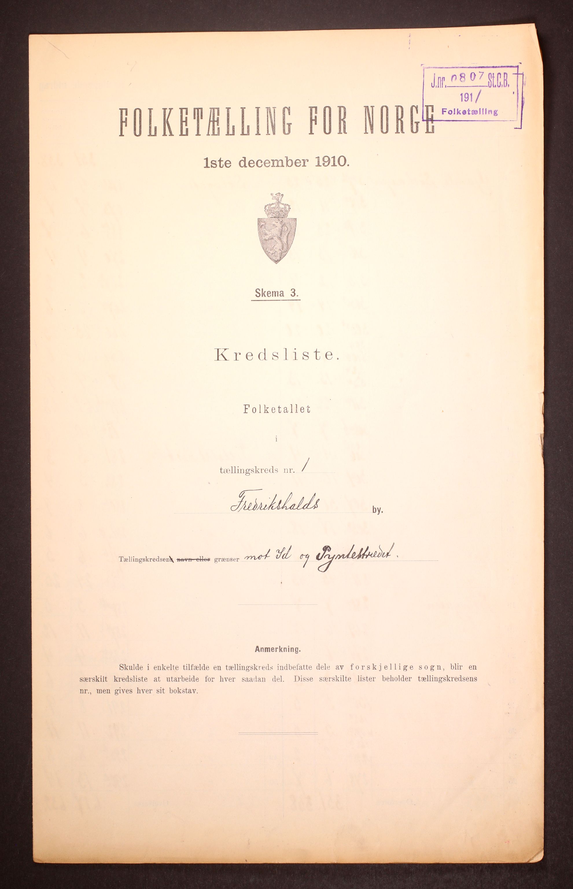 RA, Folketelling 1910 for 0101 Fredrikshald kjøpstad, 1910, s. 4