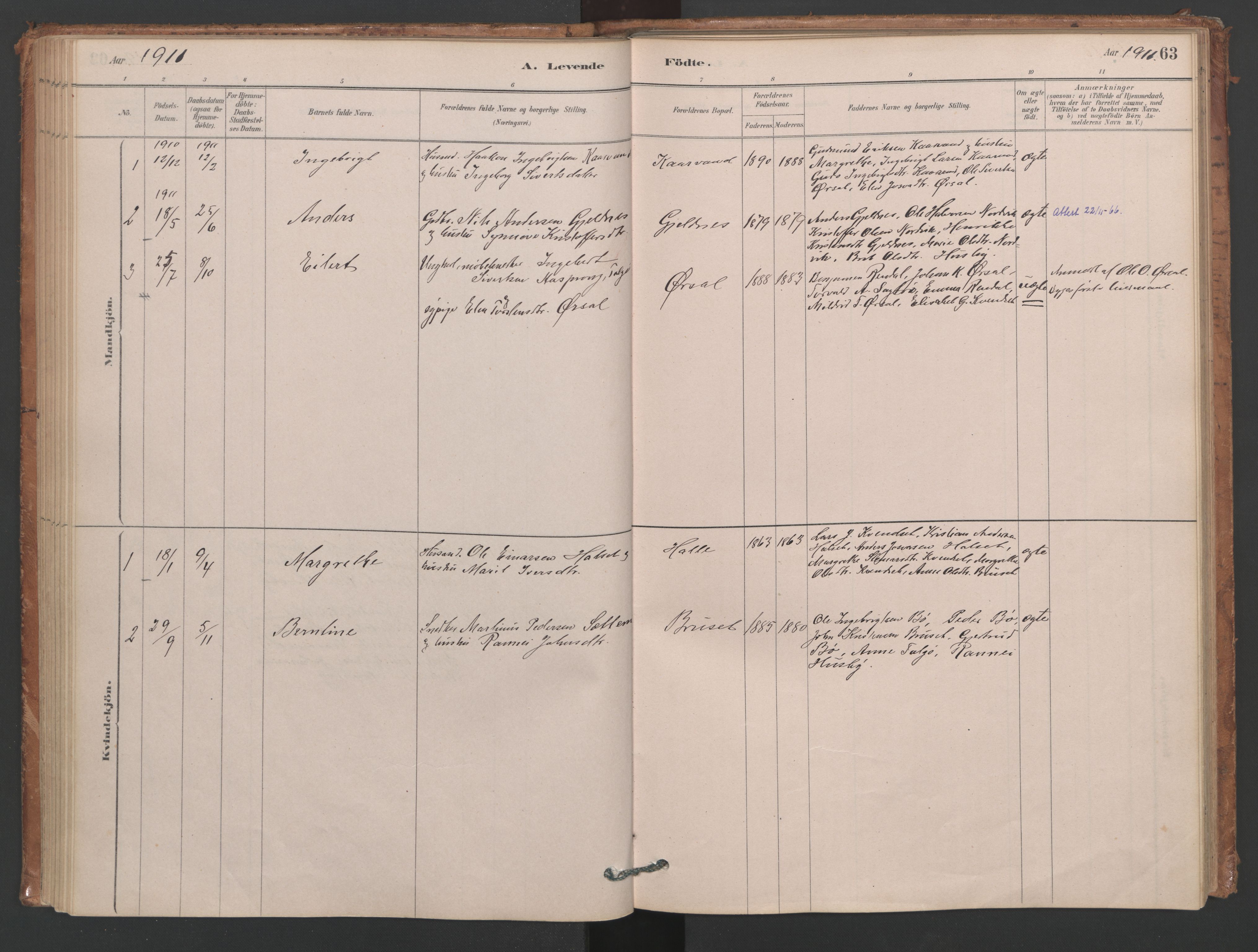 Ministerialprotokoller, klokkerbøker og fødselsregistre - Møre og Romsdal, SAT/A-1454/593/L1034: Ministerialbok nr. 593A01, 1879-1911, s. 63