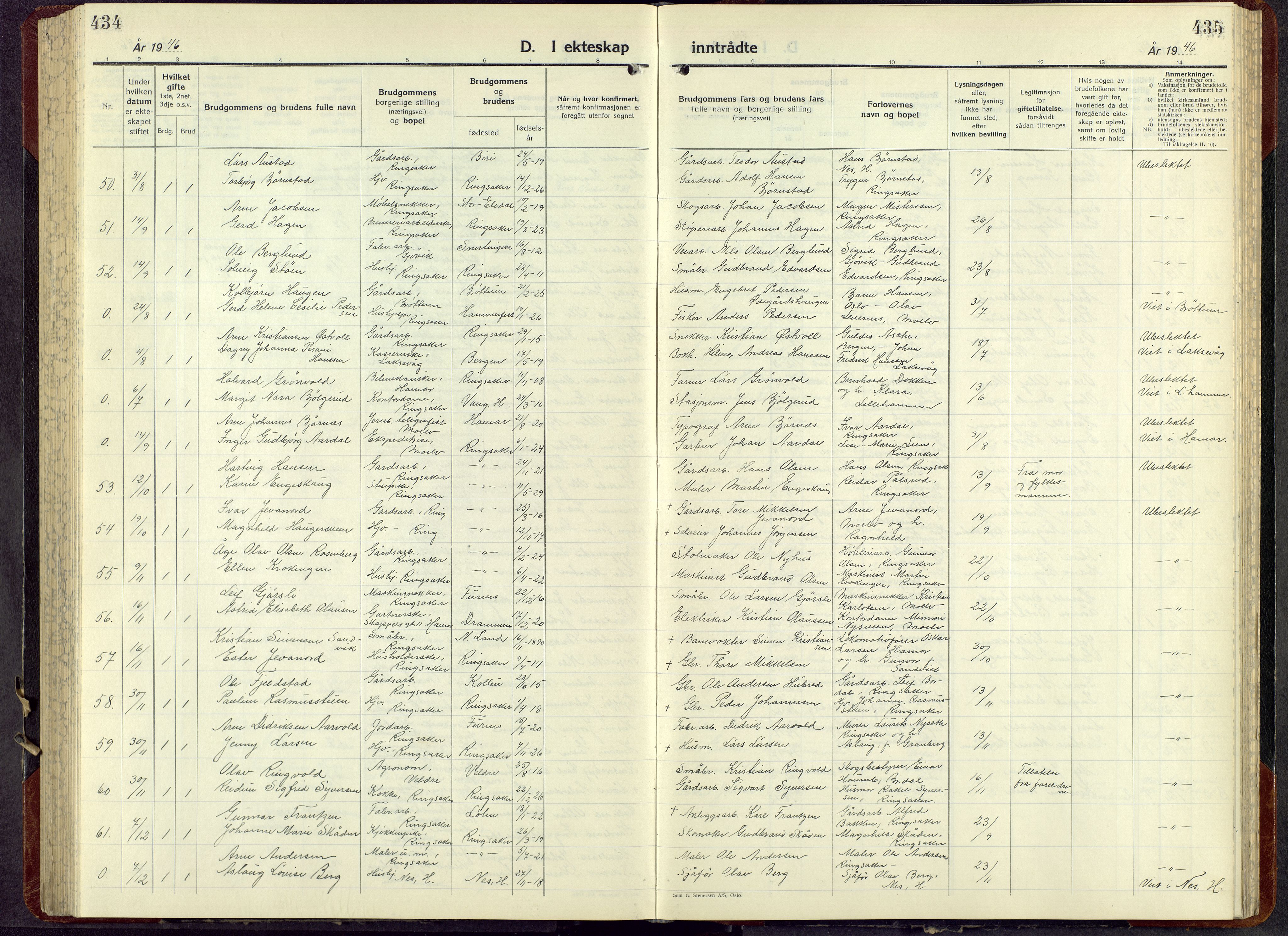 Ringsaker prestekontor, AV/SAH-PREST-014/L/La/L0021: Klokkerbok nr. 21, 1947-1956, s. 435