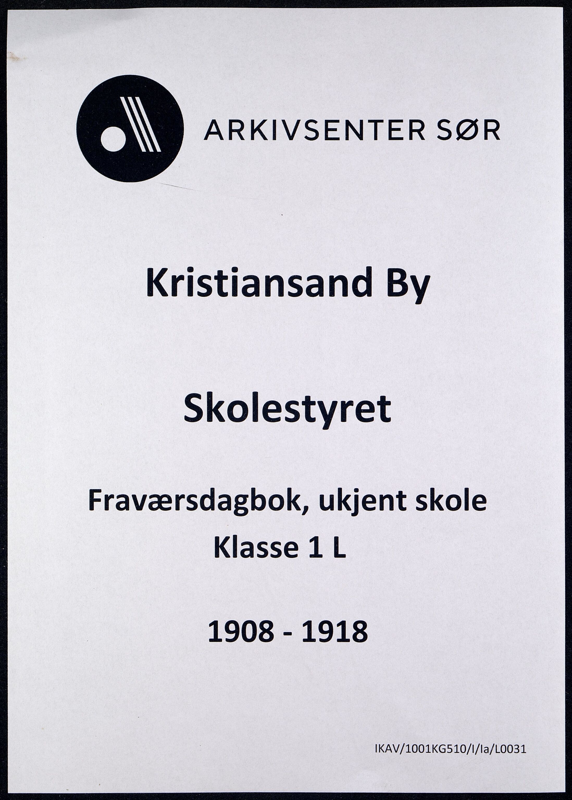 Kristiansand By - Skolekommisjonen/ -Styret, IKAV/1001KG510/I/Ia/L0031: Fraværsdagbok for klasse 1 L, 1908-1917