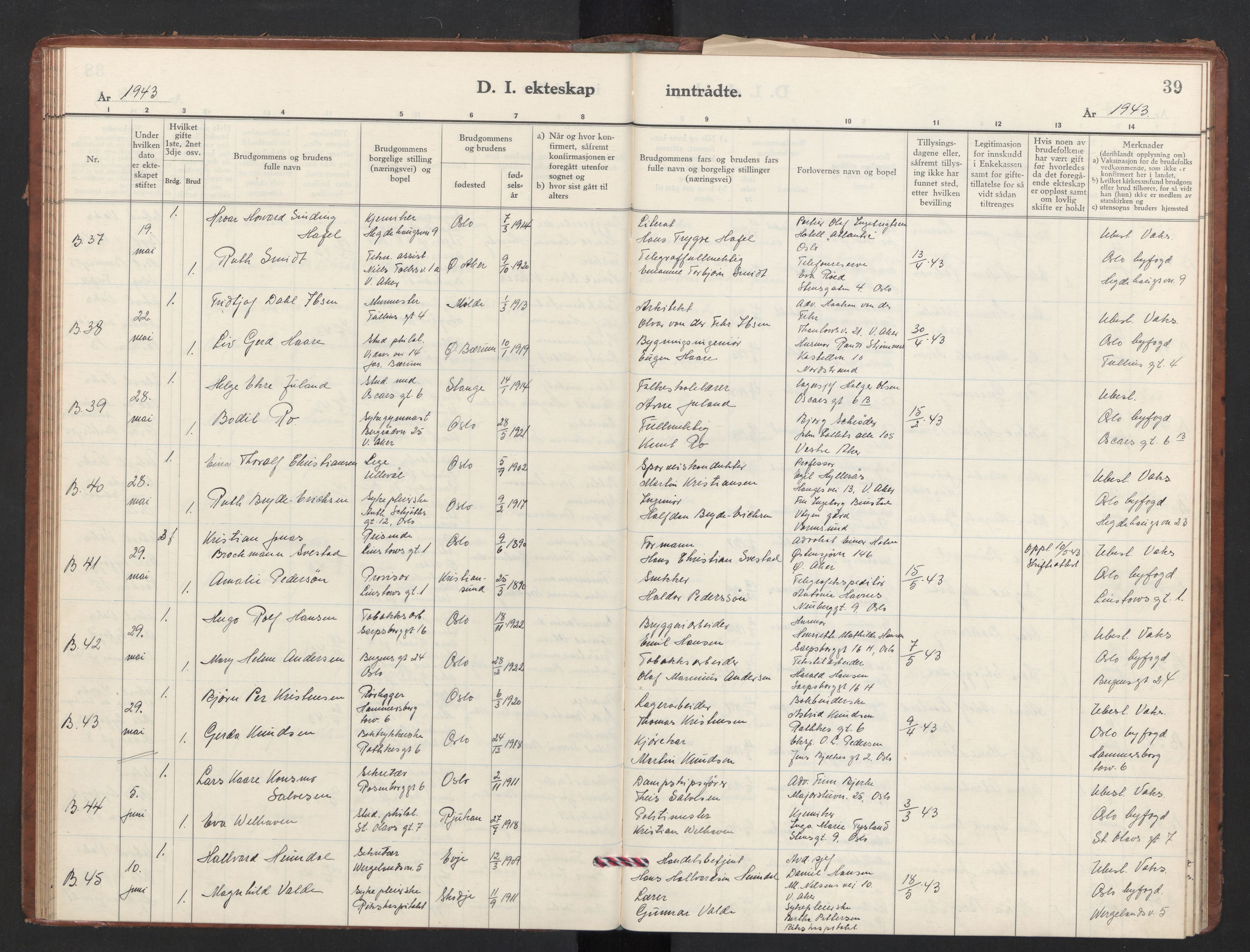 Trefoldighet prestekontor Kirkebøker, AV/SAO-A-10882/F/Fg/L0003: Ministerialbok nr. VII 3, 1940-1948, s. 39