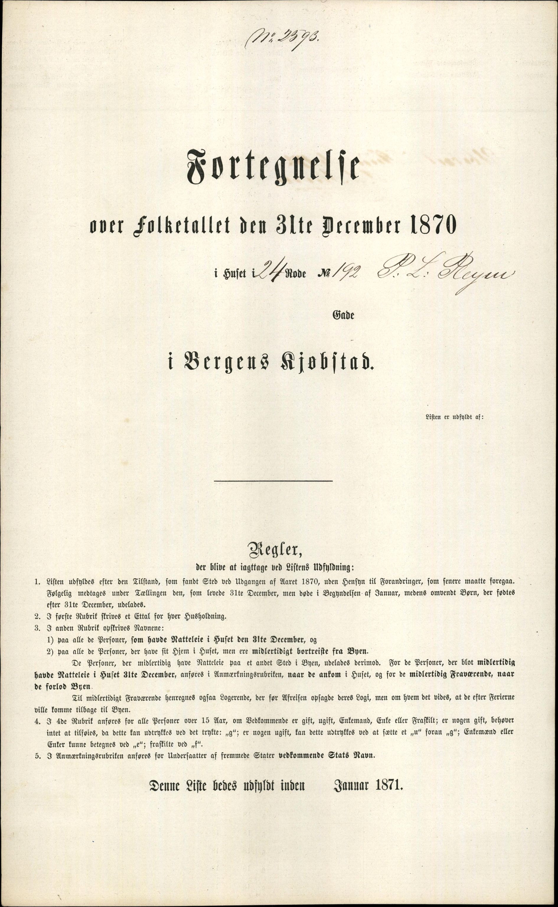 RA, Folketelling 1870 for 1301 Bergen kjøpstad, 1870