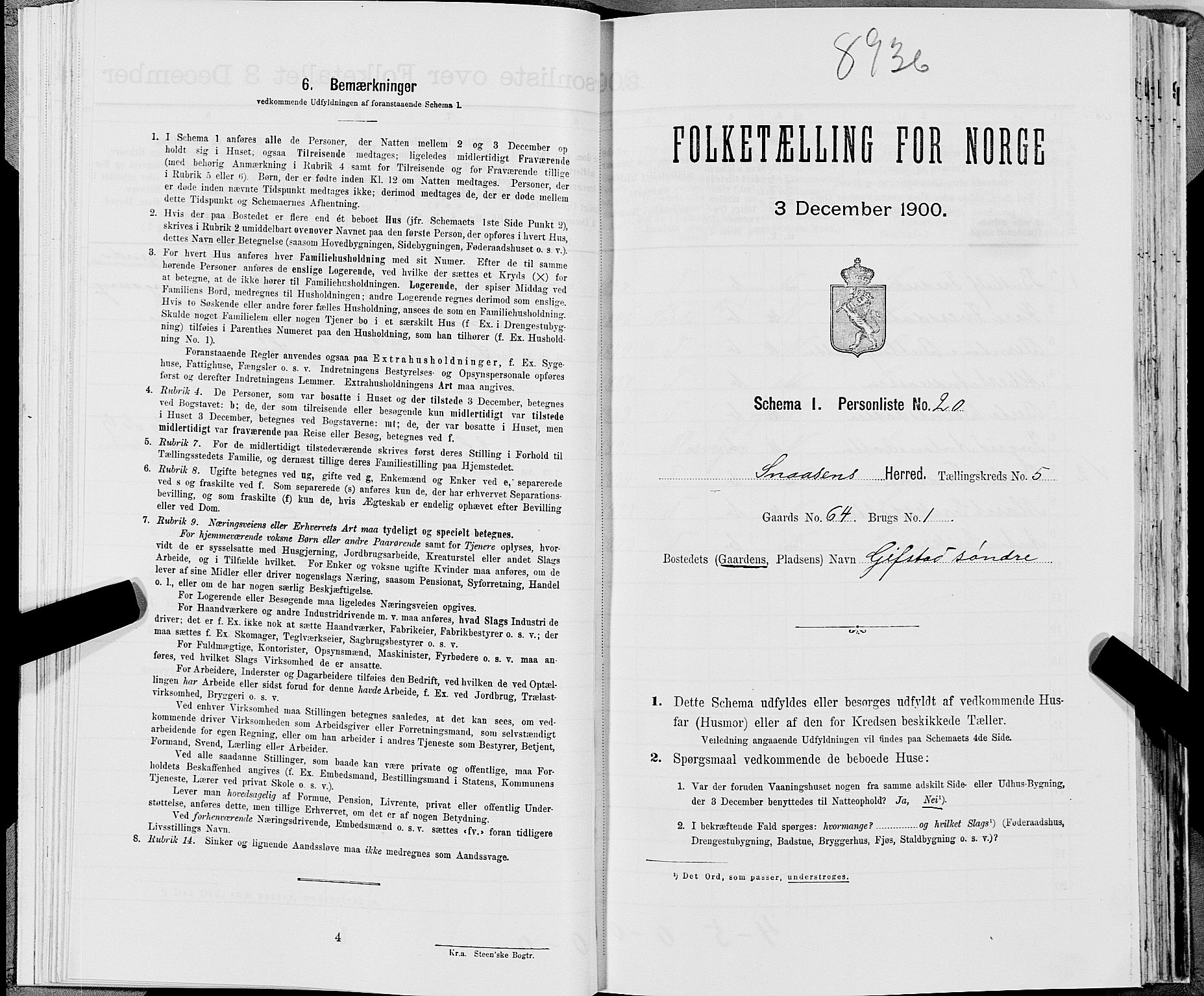 SAT, Folketelling 1900 for 1736 Snåsa herred, 1900, s. 1184
