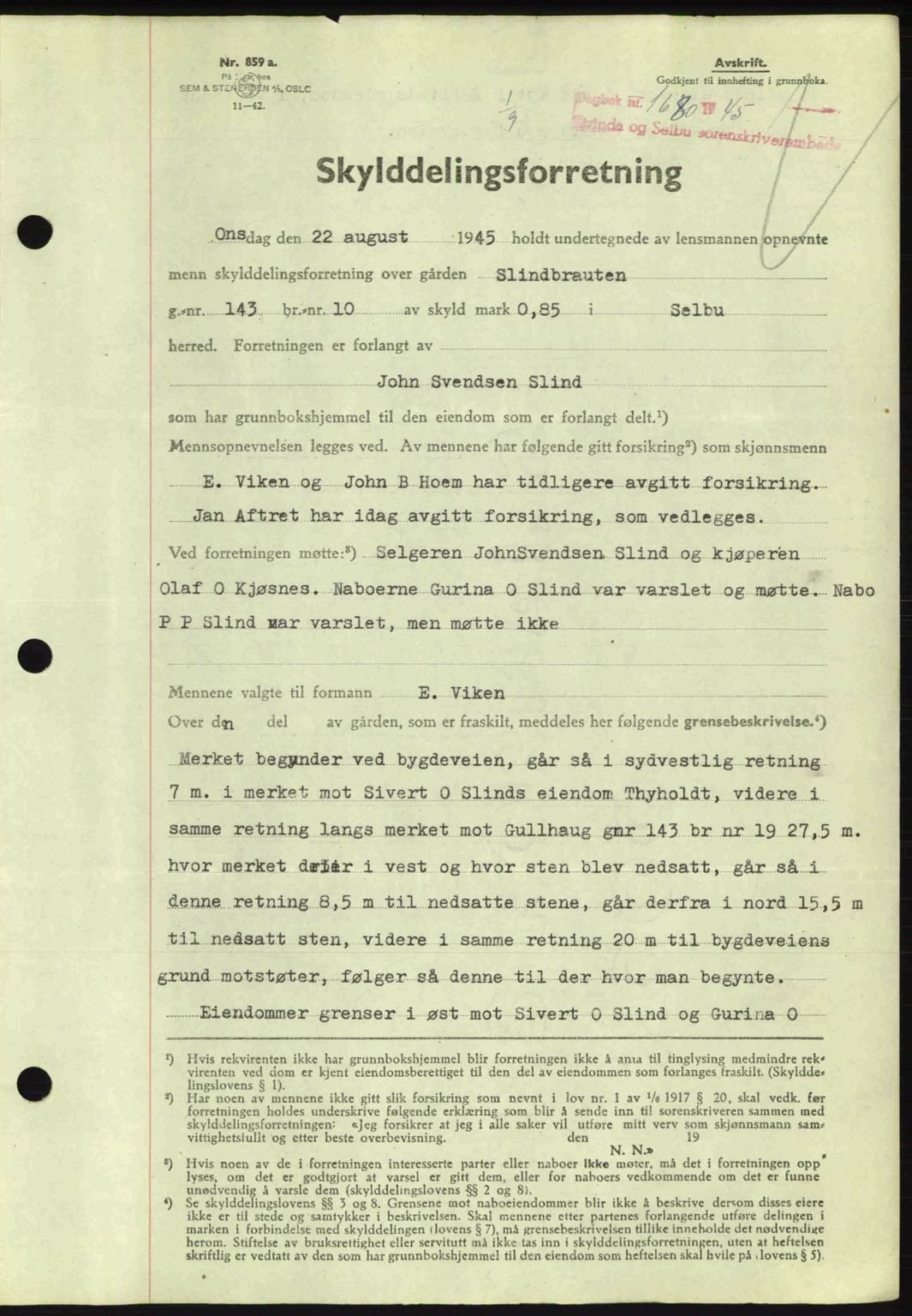 Strinda og Selbu sorenskriveri, SAT/A-0015/2/2C: Pantebok nr. A9, 1944-1945, Dagboknr: 1680/1945