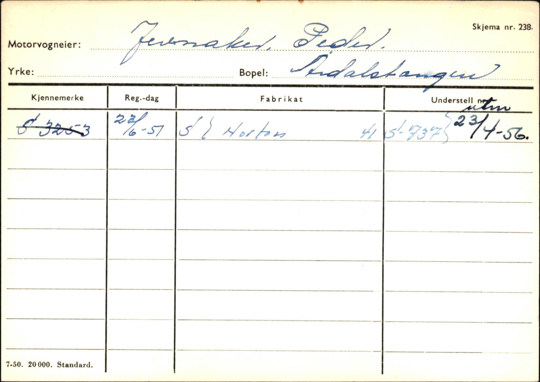 Statens vegvesen, Sogn og Fjordane vegkontor, SAB/A-5301/4/F/L0145: Registerkort Vågsøy S-Å. Årdal I-P, 1945-1975, s. 944