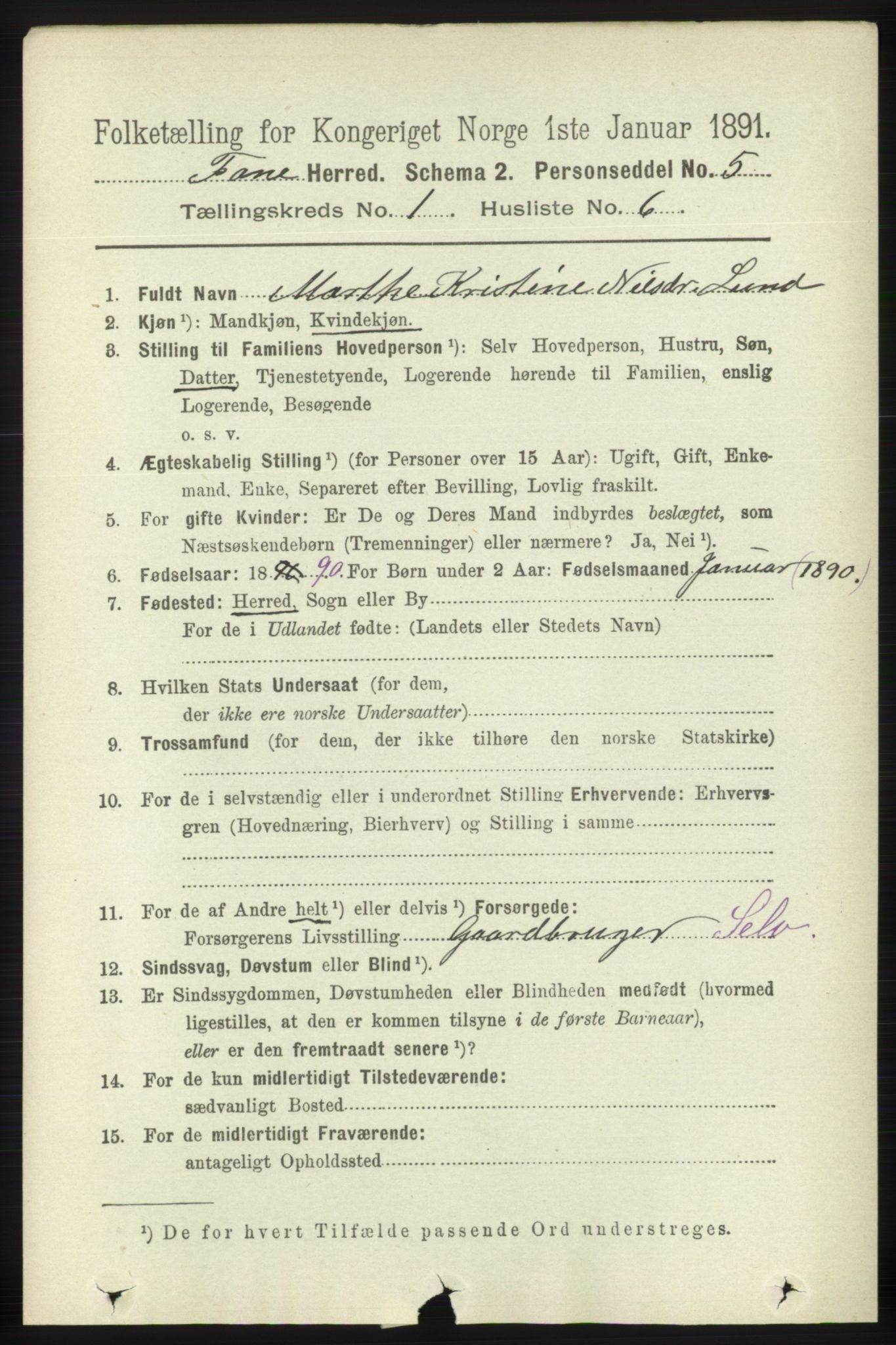 RA, Folketelling 1891 for 1249 Fana herred, 1891, s. 126