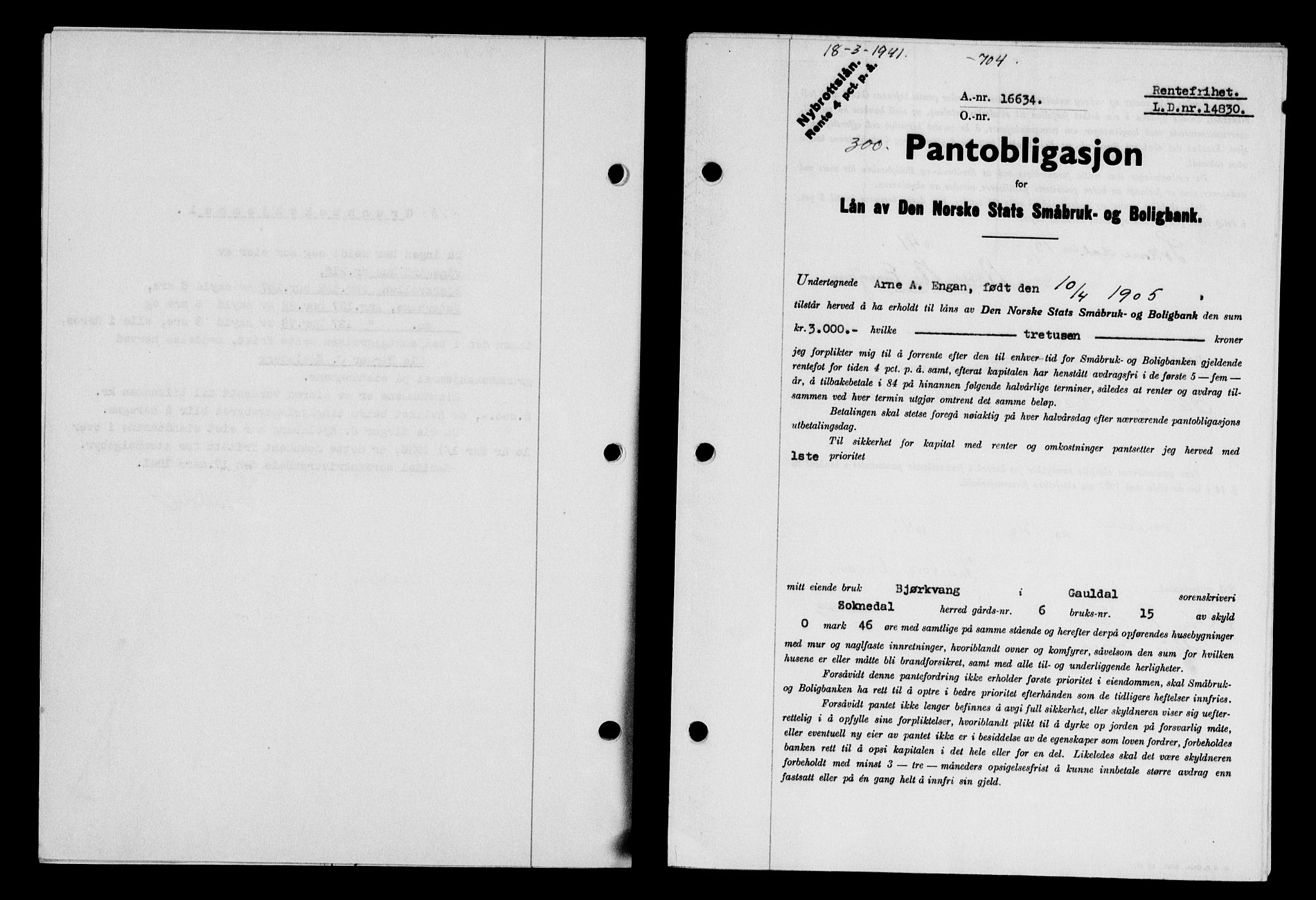 Gauldal sorenskriveri, SAT/A-0014/1/2/2C/L0052: Pantebok nr. 57, 1940-1941, Dagboknr: 300/1941