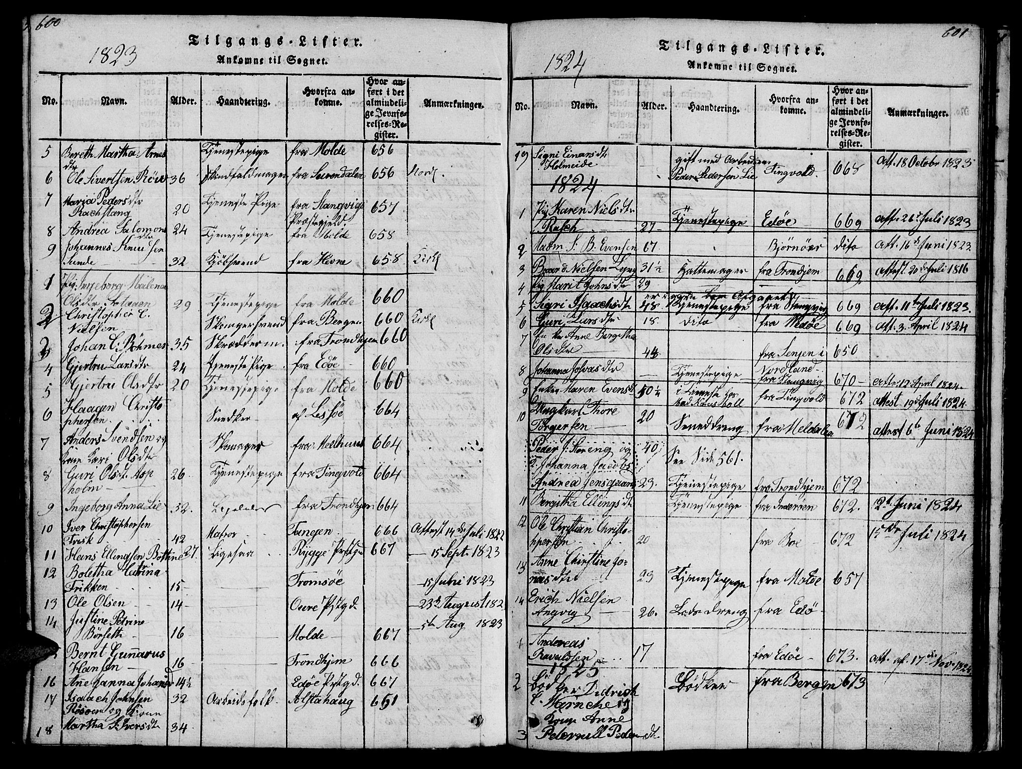 Ministerialprotokoller, klokkerbøker og fødselsregistre - Møre og Romsdal, AV/SAT-A-1454/572/L0856: Klokkerbok nr. 572C01, 1819-1832, s. 600-601