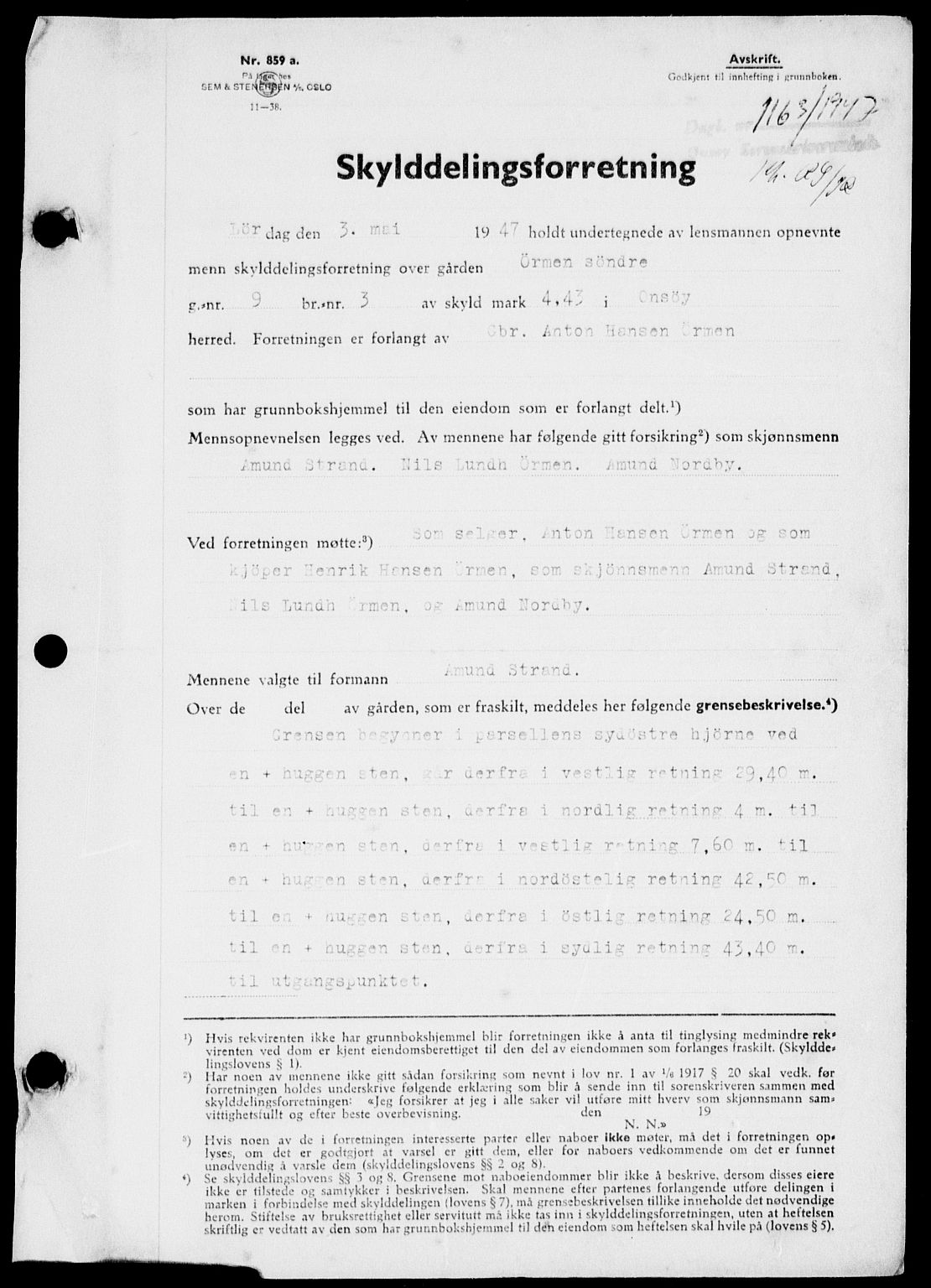 Onsøy sorenskriveri, SAO/A-10474/G/Ga/Gab/L0020: Pantebok nr. II A-20, 1947-1947, Dagboknr: 1163/1947