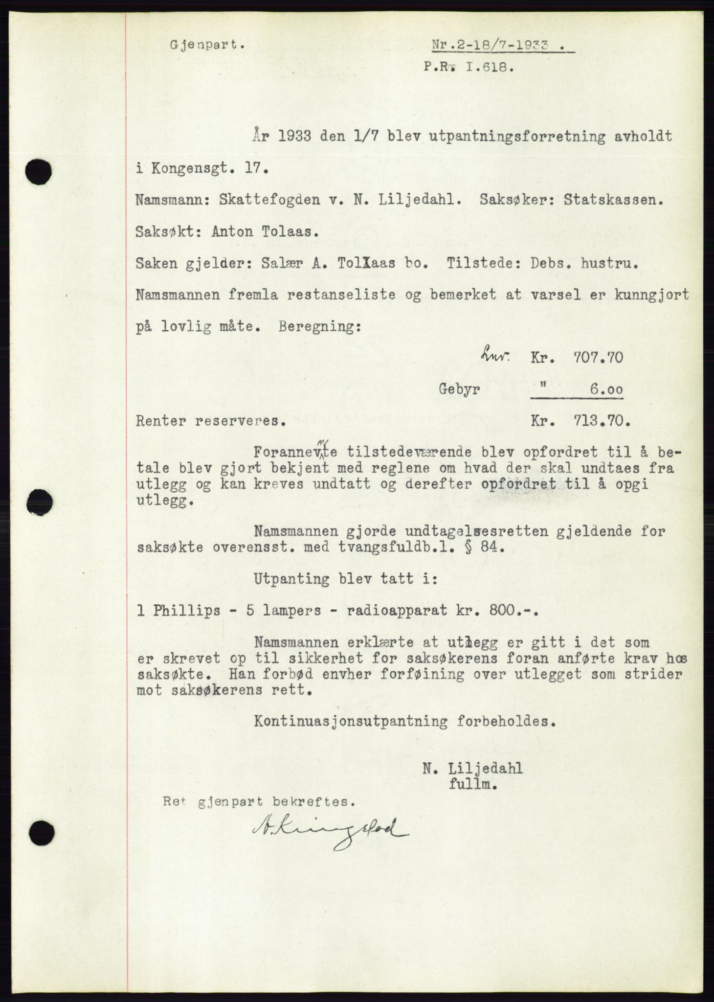 Ålesund byfogd, AV/SAT-A-4384: Pantebok nr. 31, 1933-1934, Tingl.dato: 18.07.1933