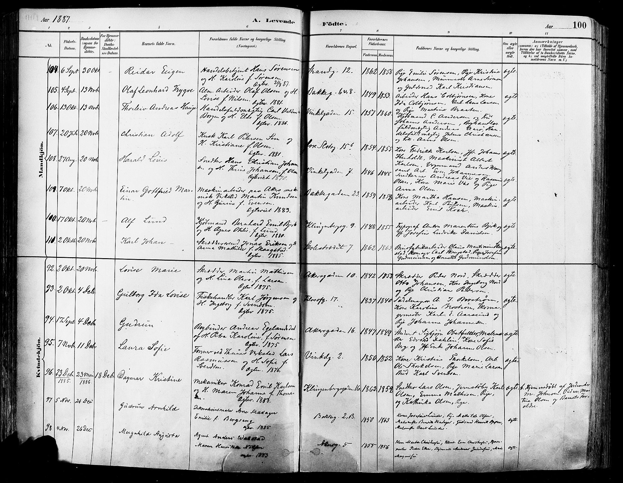 Johannes prestekontor Kirkebøker, AV/SAO-A-10852/F/Fa/L0003: Ministerialbok nr. 3, 1882-1896, s. 100