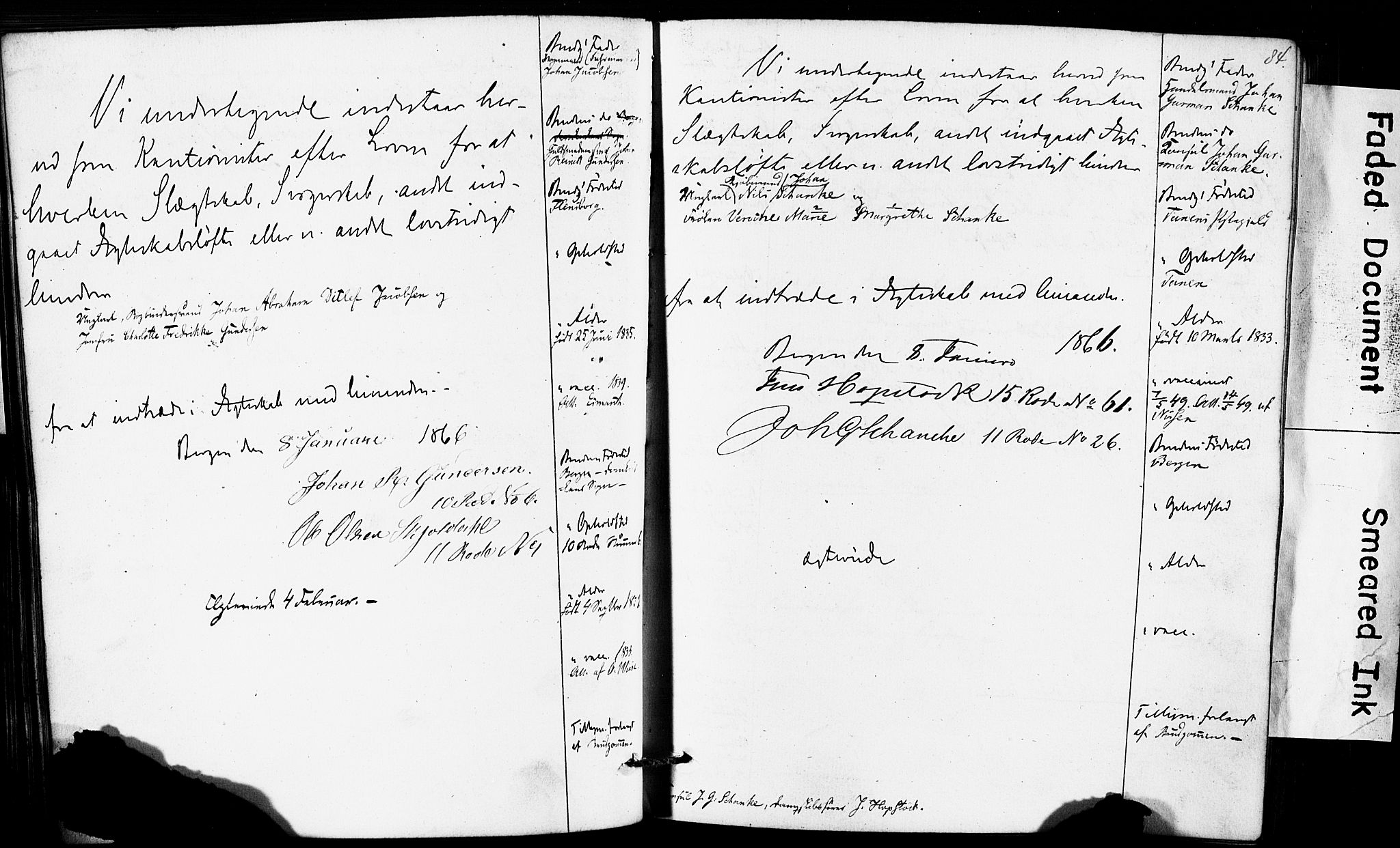 Domkirken sokneprestembete, SAB/A-74801: Forlovererklæringer nr. II.5.6, 1863-1870, s. 84