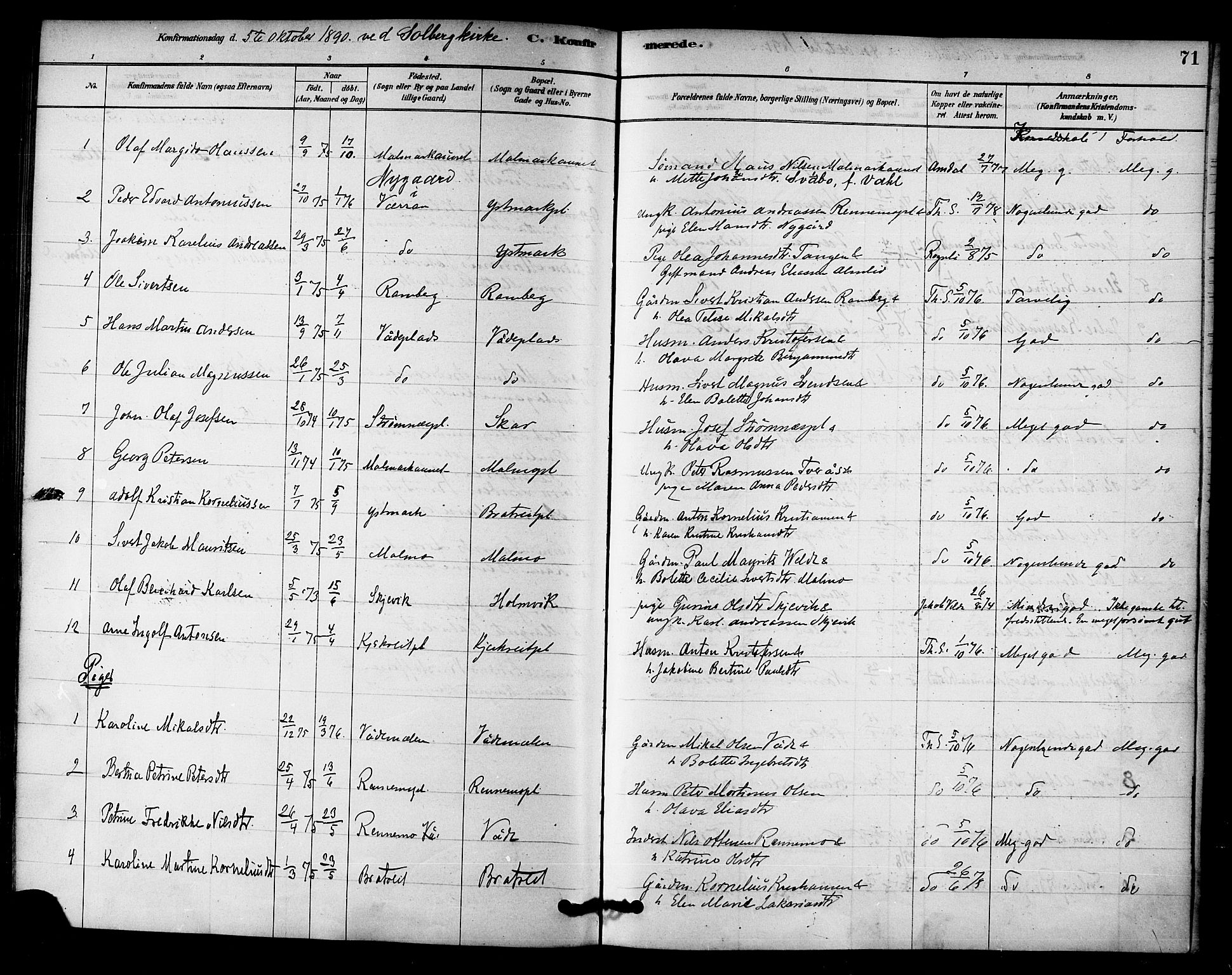 Ministerialprotokoller, klokkerbøker og fødselsregistre - Nord-Trøndelag, SAT/A-1458/745/L0429: Ministerialbok nr. 745A01, 1878-1894, s. 71