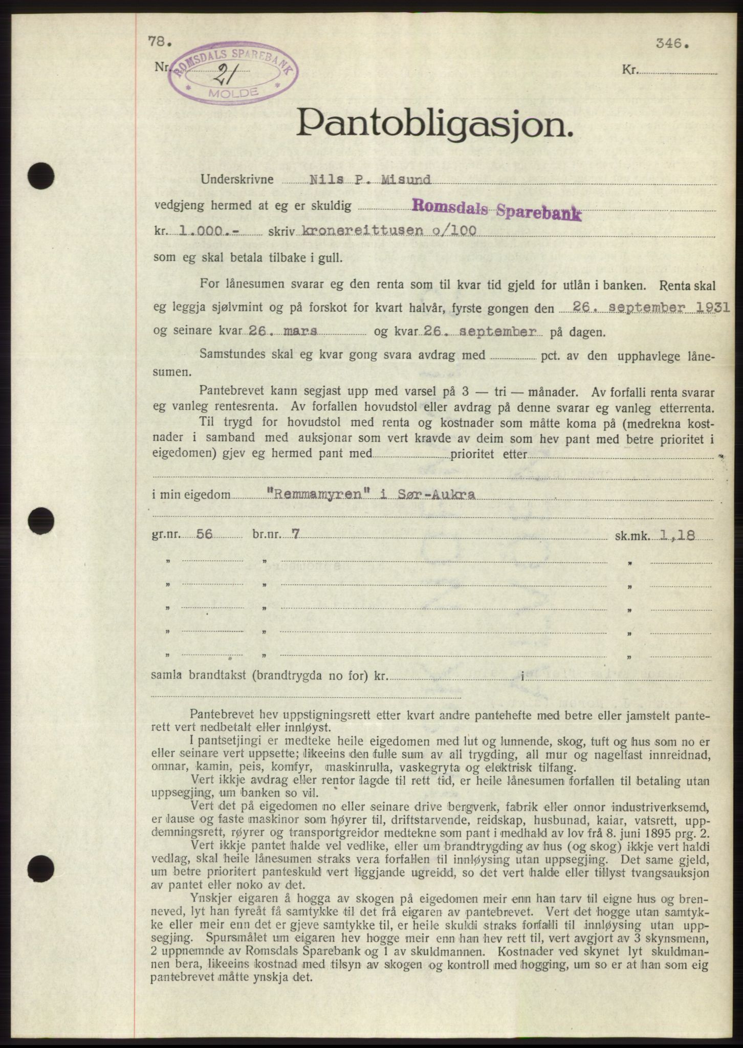 Romsdal sorenskriveri, AV/SAT-A-4149/1/2/2C/L0061: Pantebok nr. 55, 1932-1932, Tingl.dato: 01.07.1932