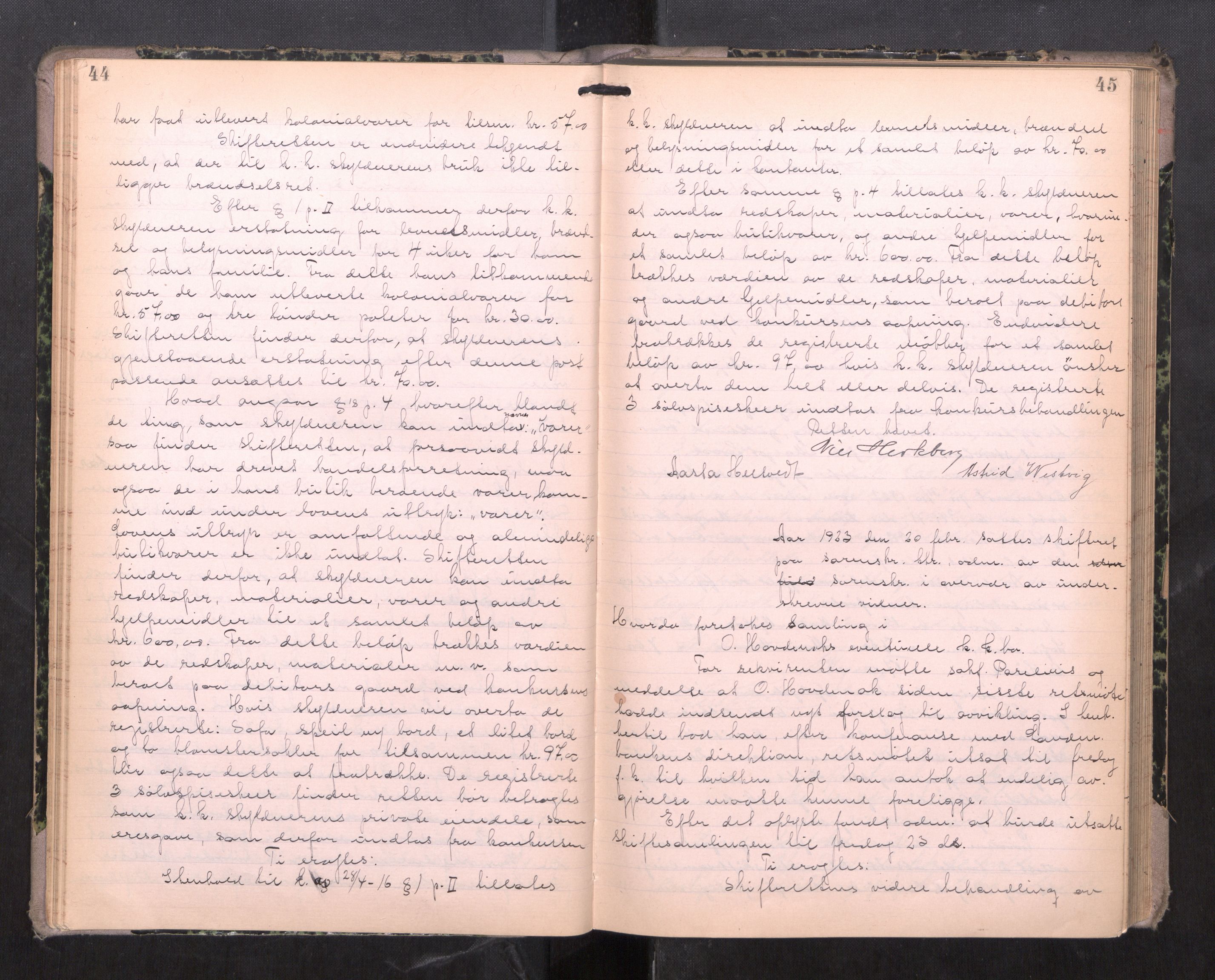 Romsdal sorenskriveri, AV/SAT-A-4149/1/3/3B/L0009: Skiftebehandlingsprotokoll, 1922-1928, s. 44-45