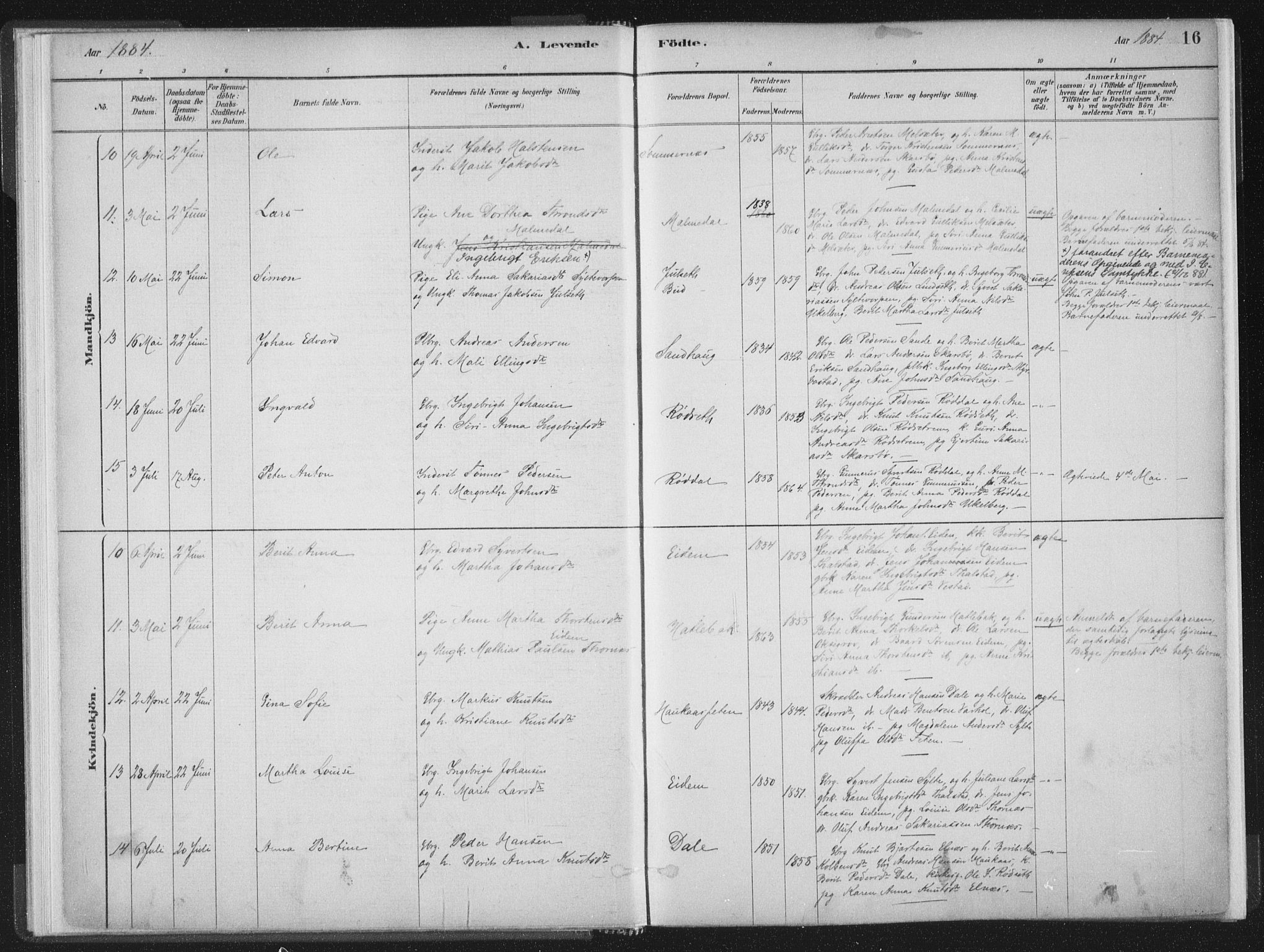 Ministerialprotokoller, klokkerbøker og fødselsregistre - Møre og Romsdal, AV/SAT-A-1454/564/L0740: Ministerialbok nr. 564A01, 1880-1899, s. 16