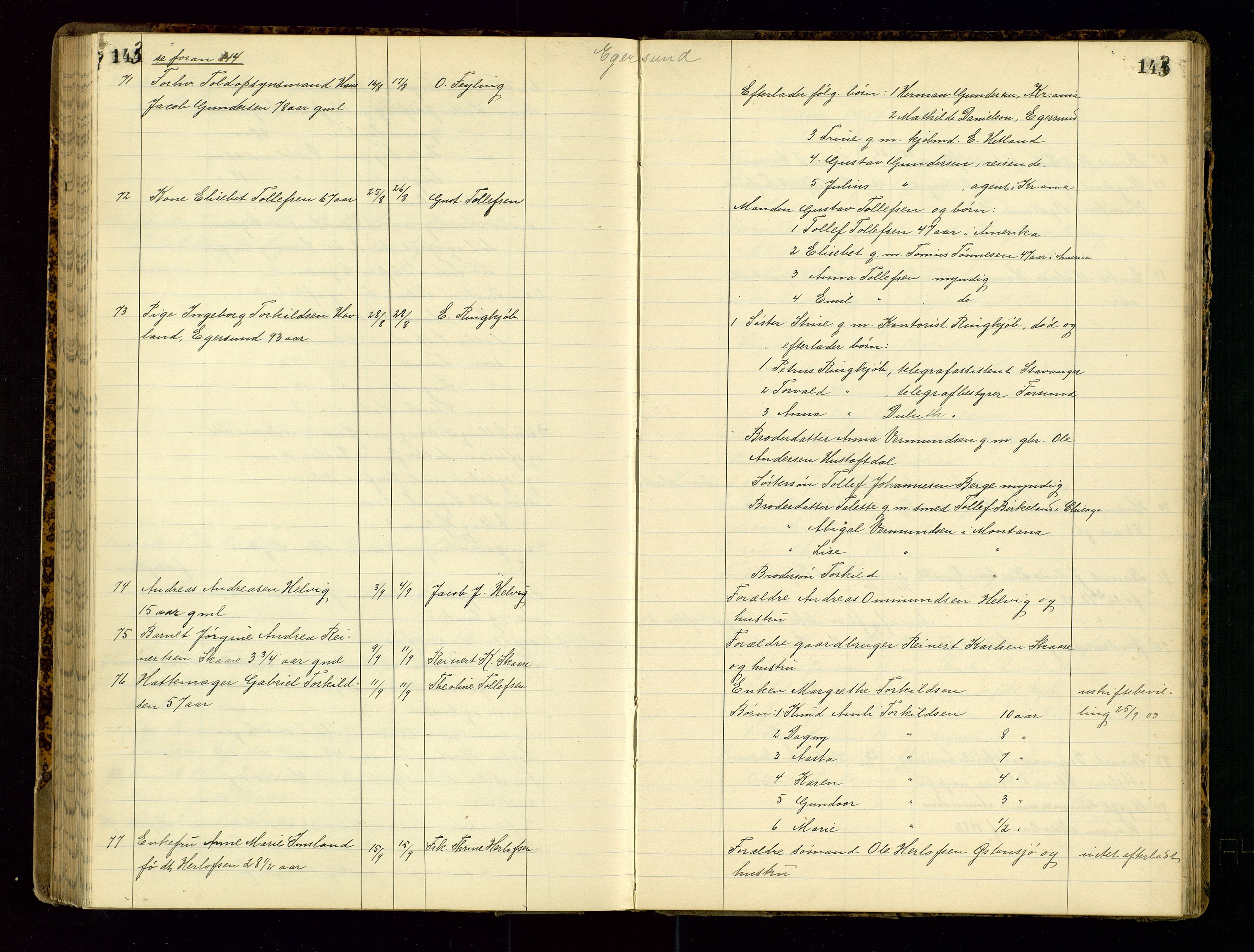 Dalane sorenskriveri, SAST/A-100309/001/5/52/L0001: DØDSFALLPROTOKOLL, 1904-1911, s. 144