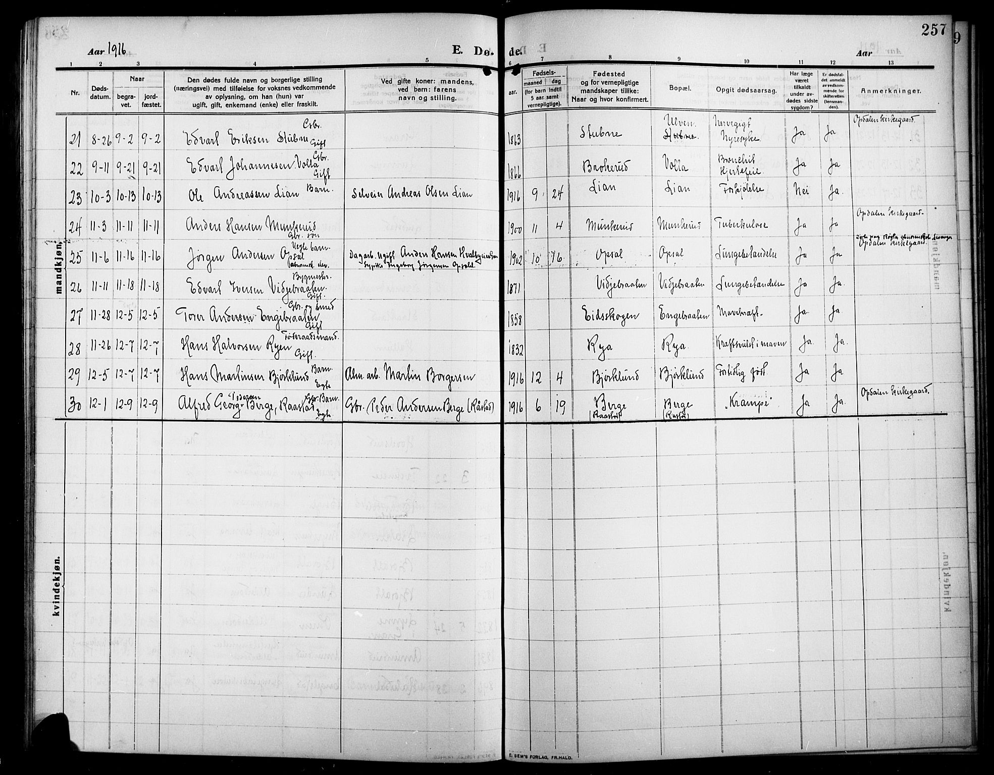 Lunner prestekontor, AV/SAH-PREST-118/H/Ha/Hab/L0001: Klokkerbok nr. 1, 1909-1922, s. 257