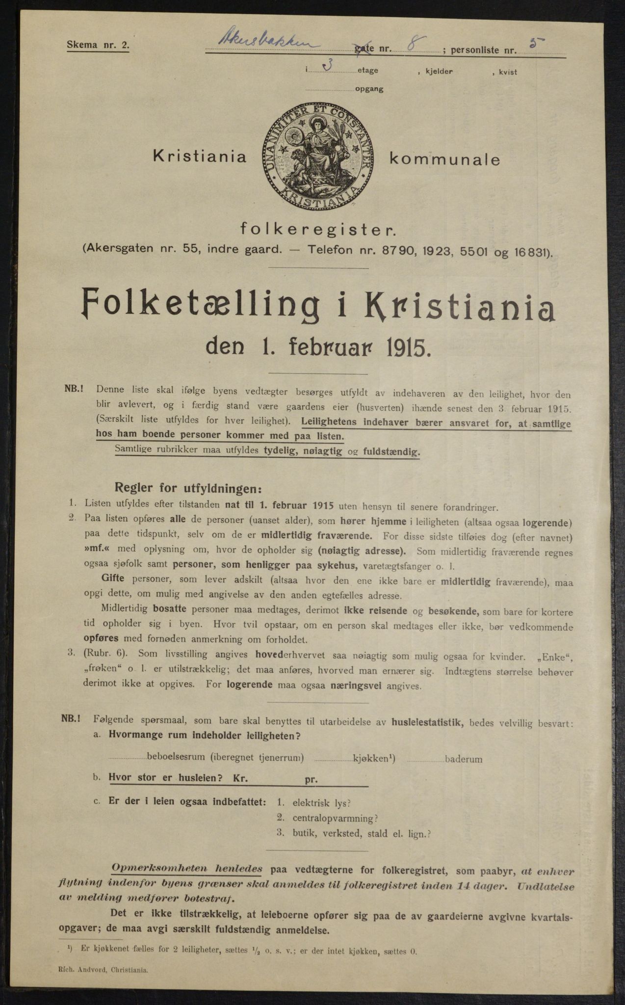 OBA, Kommunal folketelling 1.2.1915 for Kristiania, 1915, s. 36