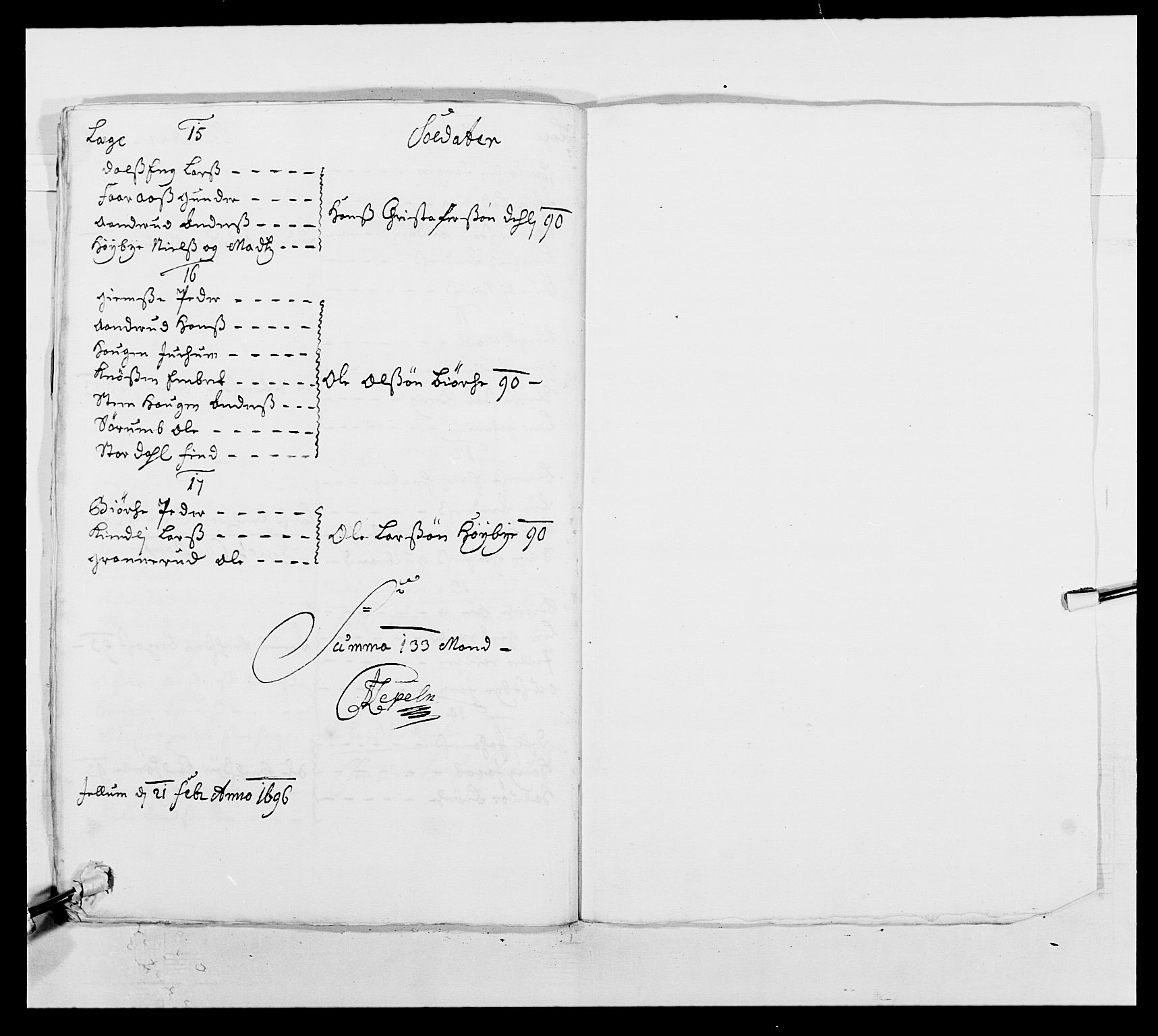 Kommanderende general (KG I) med Det norske krigsdirektorium, AV/RA-EA-5419/E/Ea/L0500: Opplandske regiment, 1696-1697, s. 19