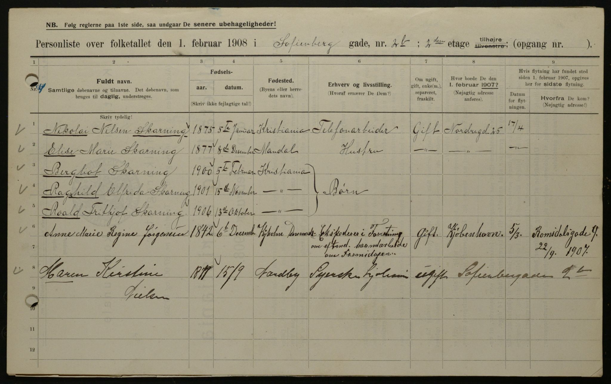 OBA, Kommunal folketelling 1.2.1908 for Kristiania kjøpstad, 1908, s. 88366
