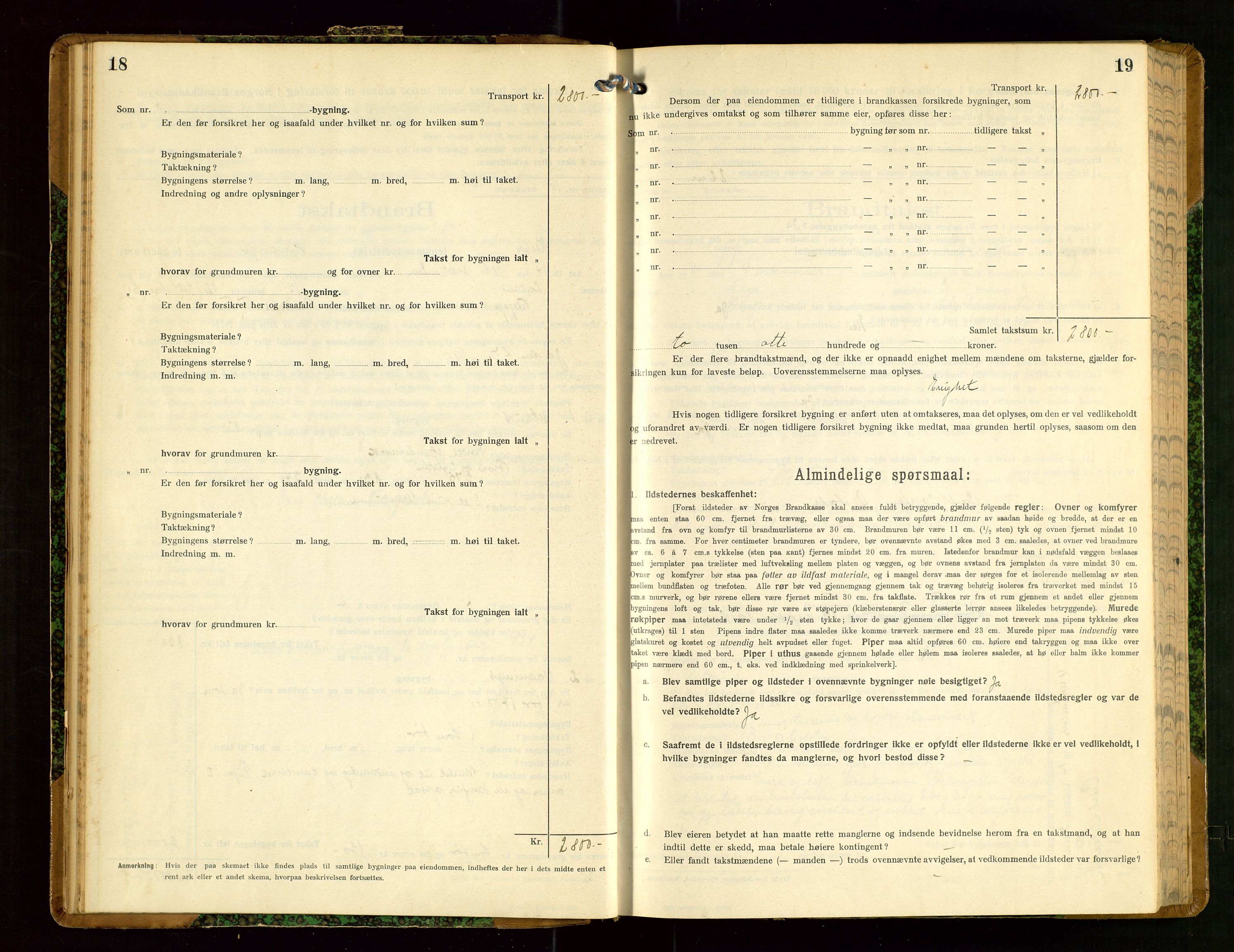 Klepp lensmannskontor, SAST/A-100163/Goc/L0008: "Brandtakstprotokol" m/register, 1914-1917, s. 18-19
