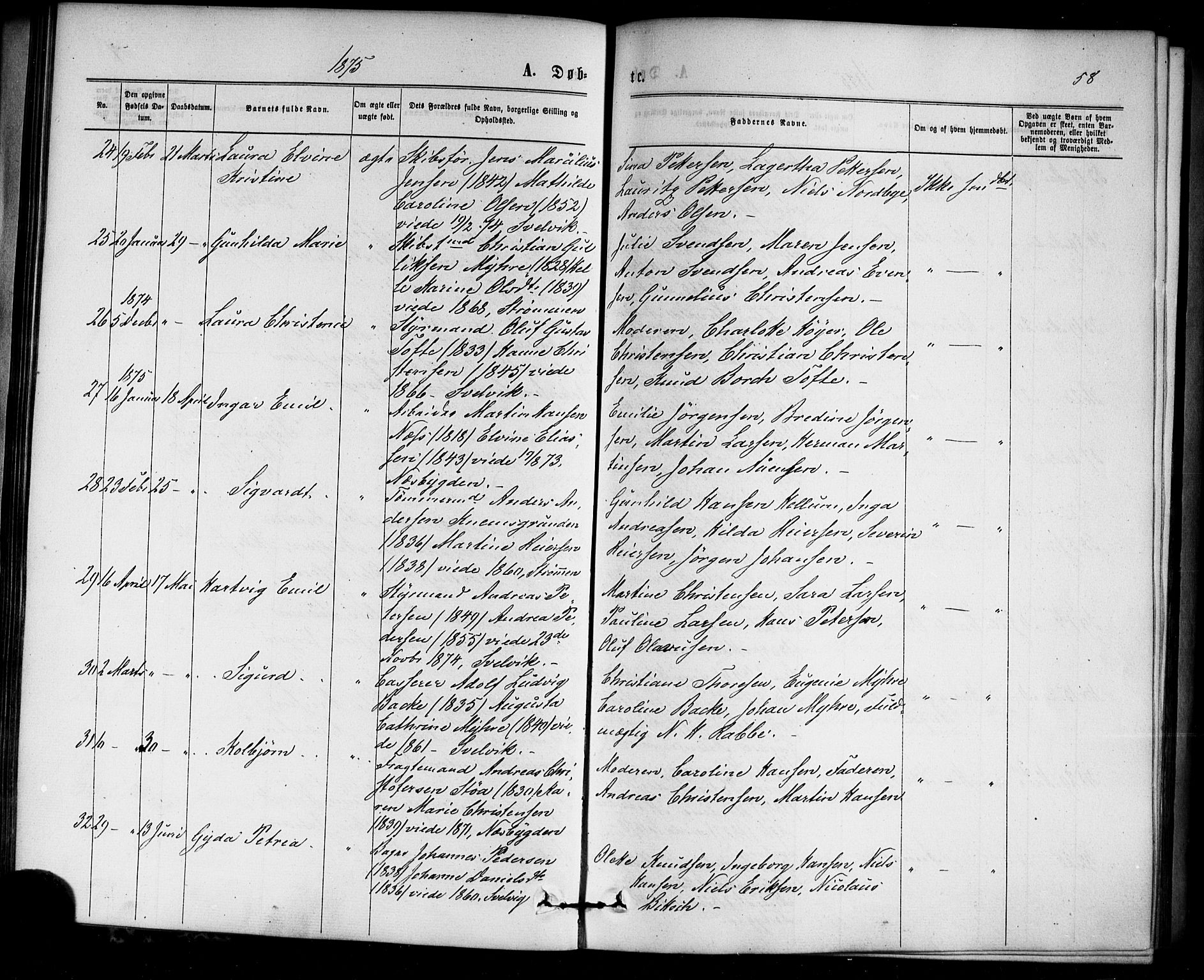 Strømm kirkebøker, AV/SAKO-A-322/F/Fa/L0002: Ministerialbok nr. I 2, 1870-1877, s. 58