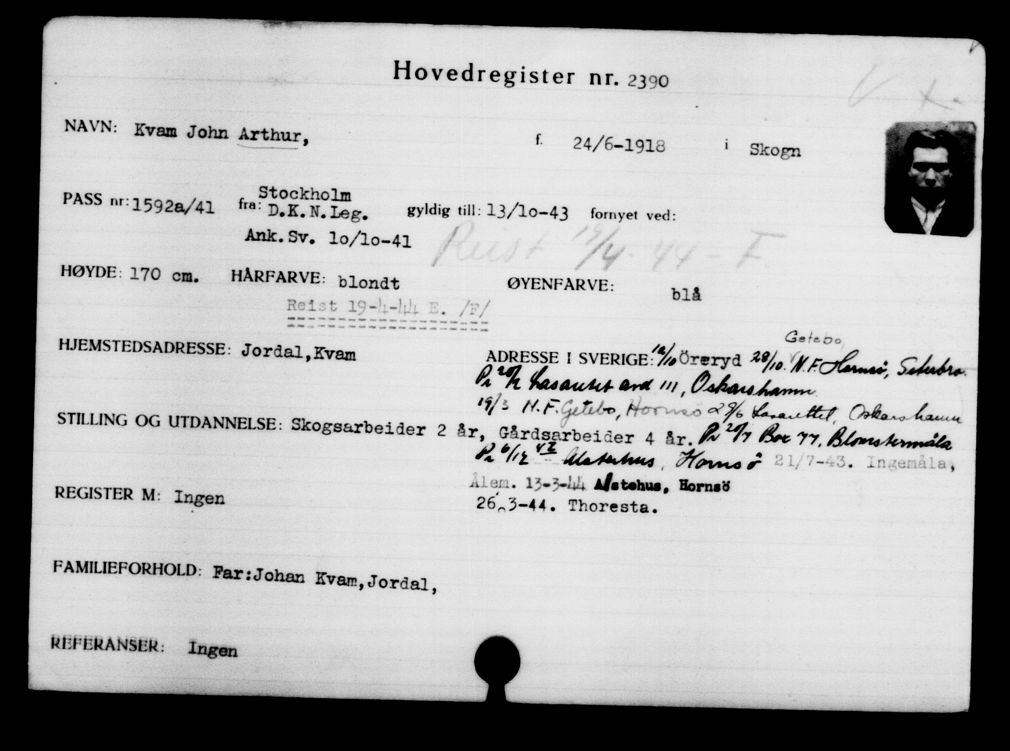 Utenriksstasjonene, Legasjonen i Stockholm, Flyktningkontoret, AV/RA-S-6753/V/Va/L0003: Kjesäterkartoteket, flyktninger med registreringsnr. 2001-3495, 1940-1945, s. 550