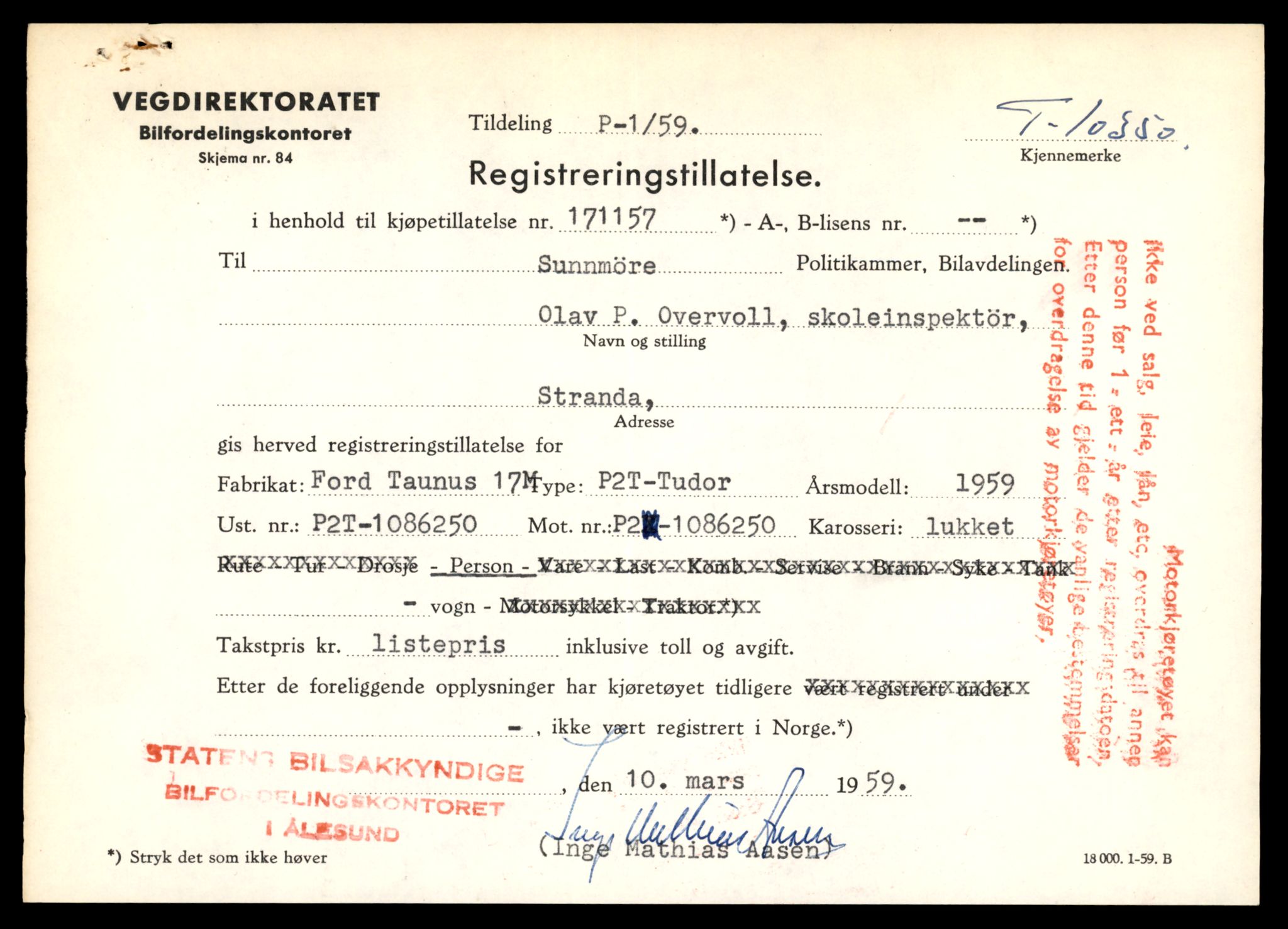 Møre og Romsdal vegkontor - Ålesund trafikkstasjon, AV/SAT-A-4099/F/Fe/L0019: Registreringskort for kjøretøy T 10228 - T 10350, 1927-1998, s. 3127