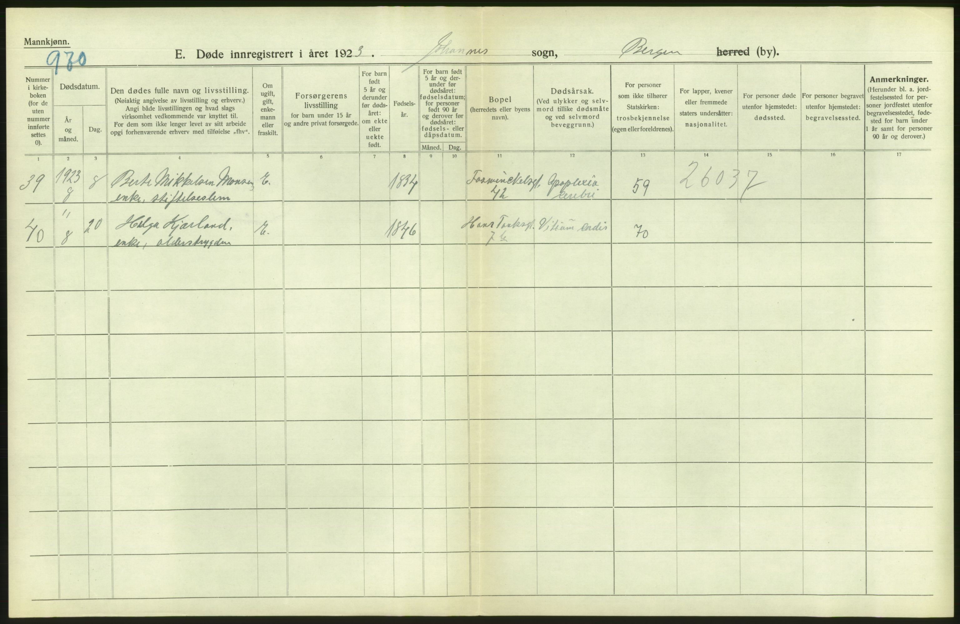 Statistisk sentralbyrå, Sosiodemografiske emner, Befolkning, RA/S-2228/D/Df/Dfc/Dfcc/L0029: Bergen: Gifte, døde, dødfødte., 1923, s. 372