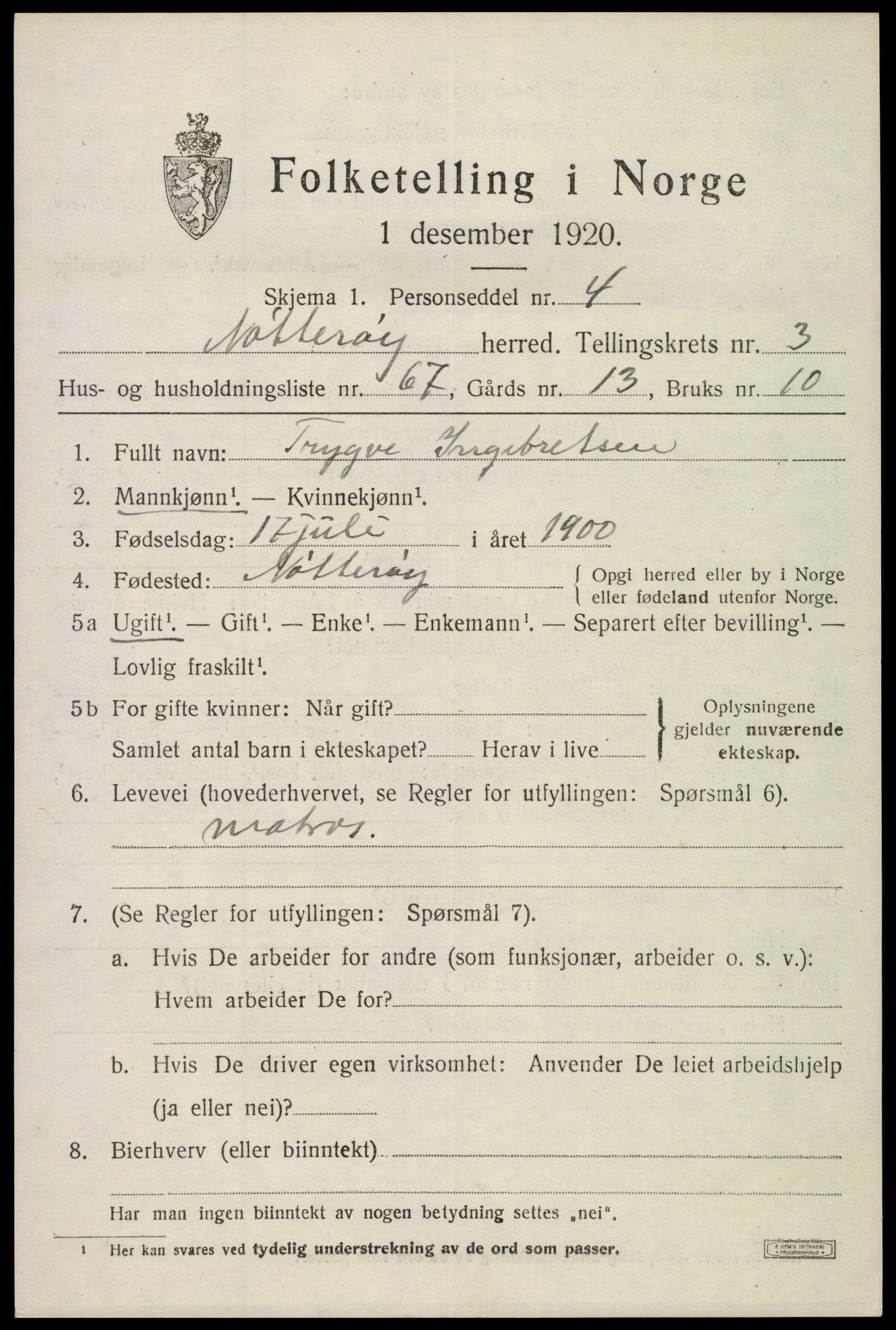 SAKO, Folketelling 1920 for 0722 Nøtterøy herred, 1920, s. 6269