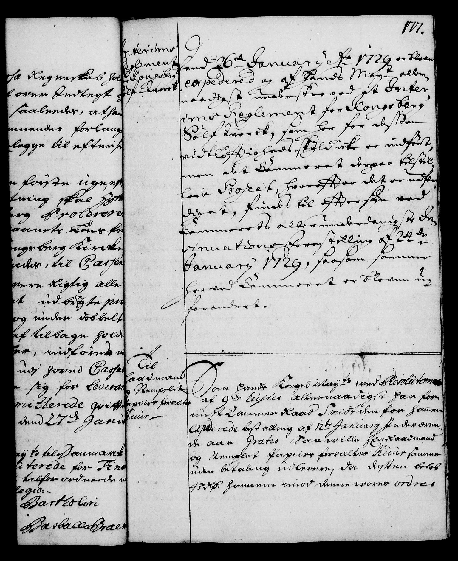 Rentekammeret, Kammerkanselliet, AV/RA-EA-3111/G/Gg/Gga/L0003: Norsk ekspedisjonsprotokoll med register (merket RK 53.3), 1727-1734, s. 177