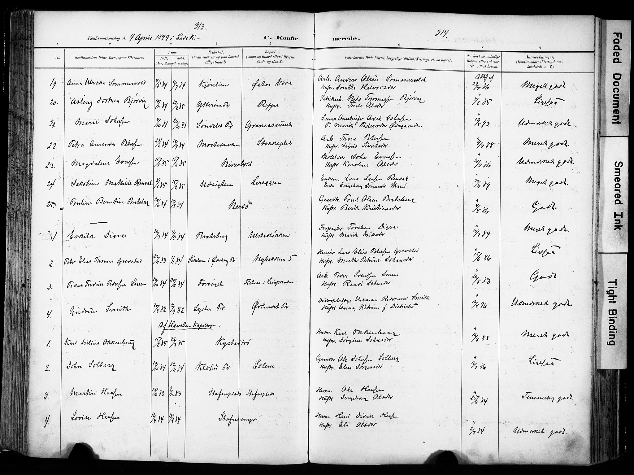 Ministerialprotokoller, klokkerbøker og fødselsregistre - Sør-Trøndelag, SAT/A-1456/606/L0301: Ministerialbok nr. 606A16, 1894-1907, s. 313-314