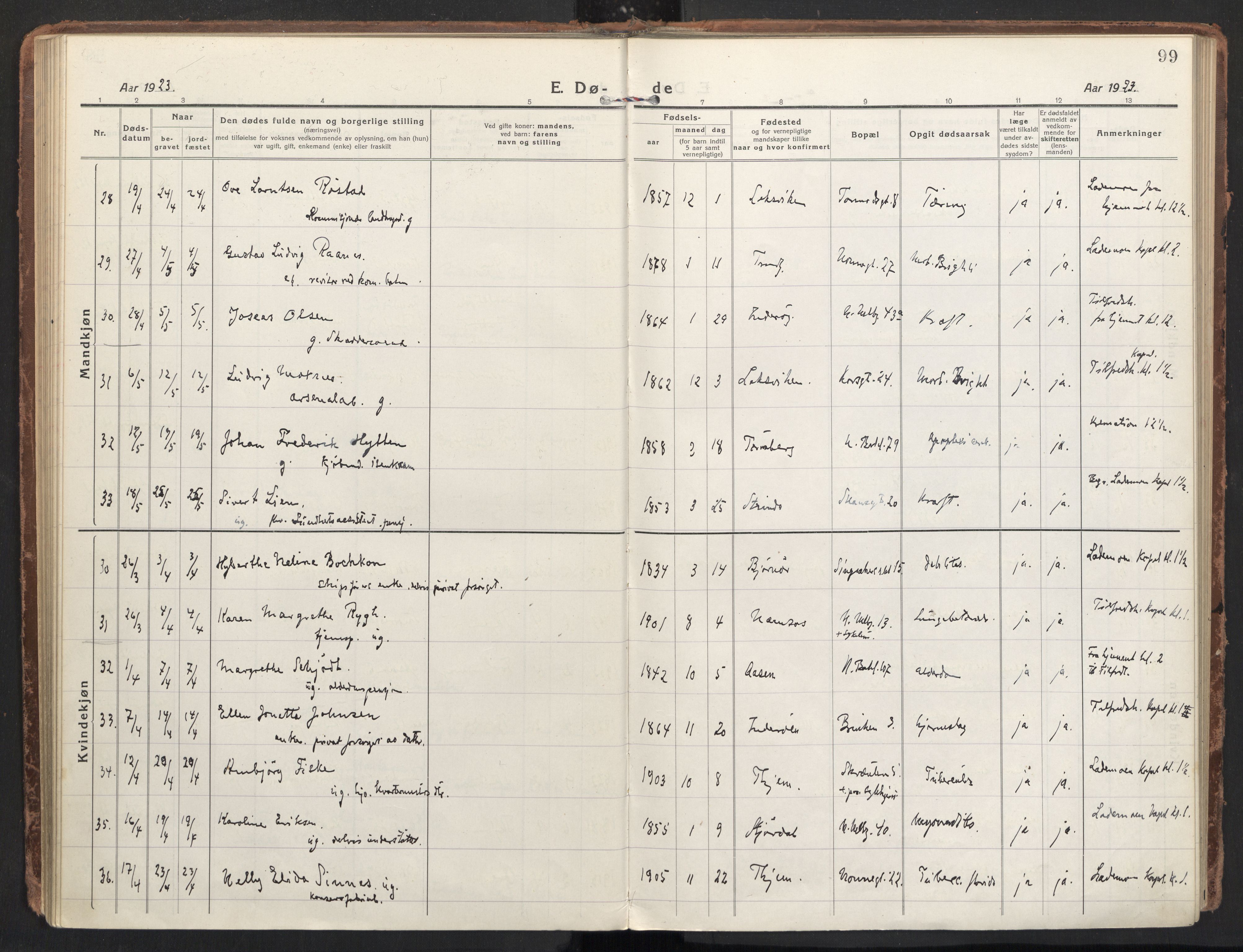 Ministerialprotokoller, klokkerbøker og fødselsregistre - Sør-Trøndelag, AV/SAT-A-1456/604/L0207: Ministerialbok nr. 604A27, 1917-1933, s. 99